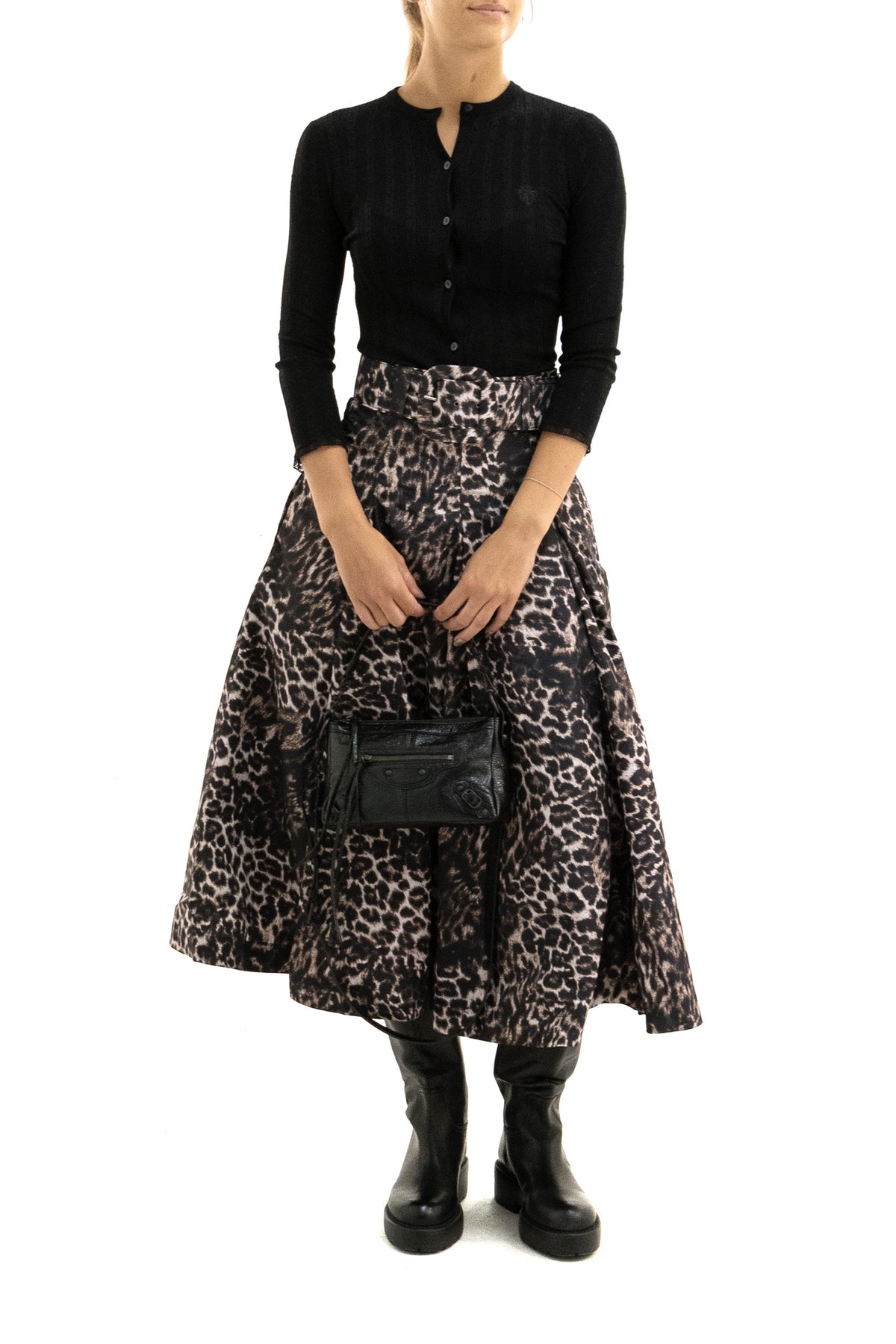 S-SUNG Gonna Diane in taffta di poliammide in stampa leopardata, Nero, vista 2