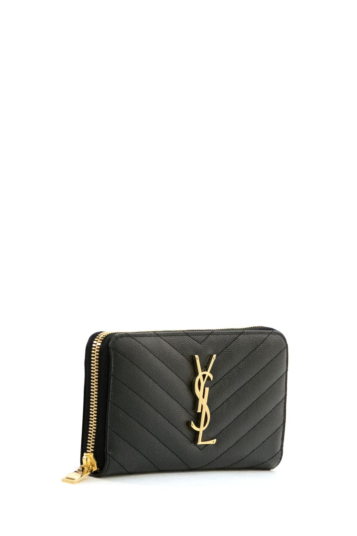 SAINT LAURENT Portafoglio Cassandre in in pelle grain de pudre color nero, vista 2