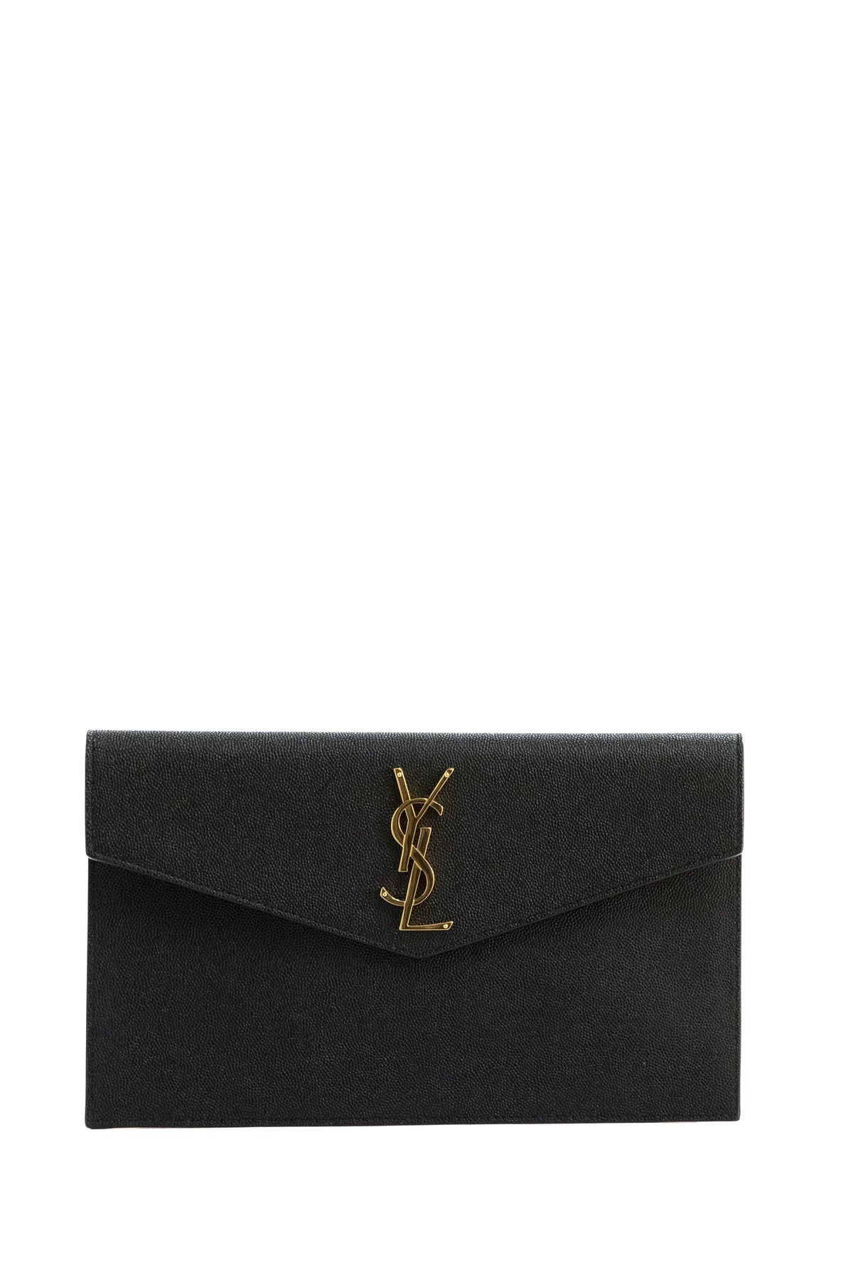 SAINT LAURENT Pochette Uptown in pelle grain de poudre nero