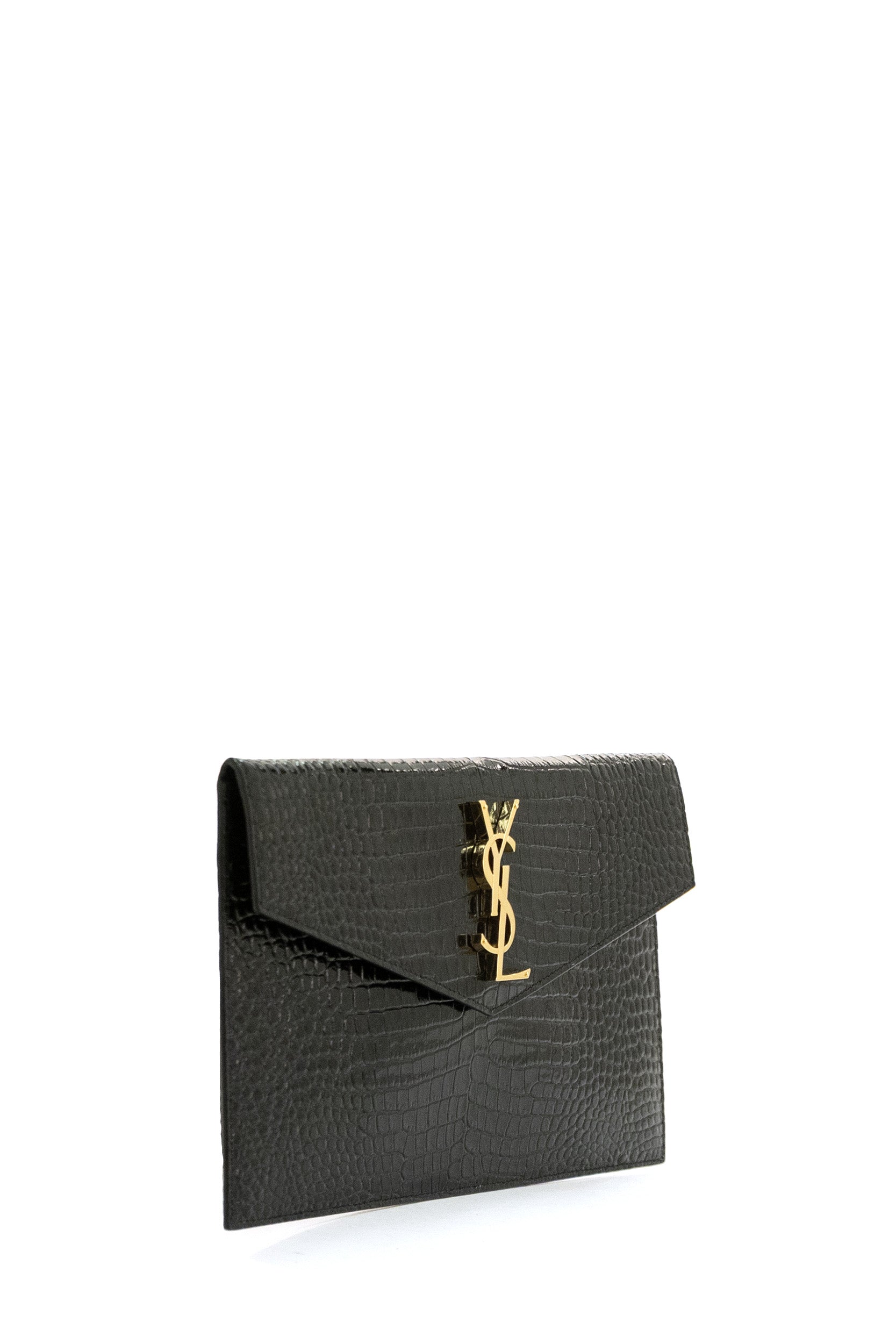 Pochette Uptown in Pelle Lucida Goffrata Coccodrillo<BR/> 565739 DND0J 1000 SAINT LAURENT