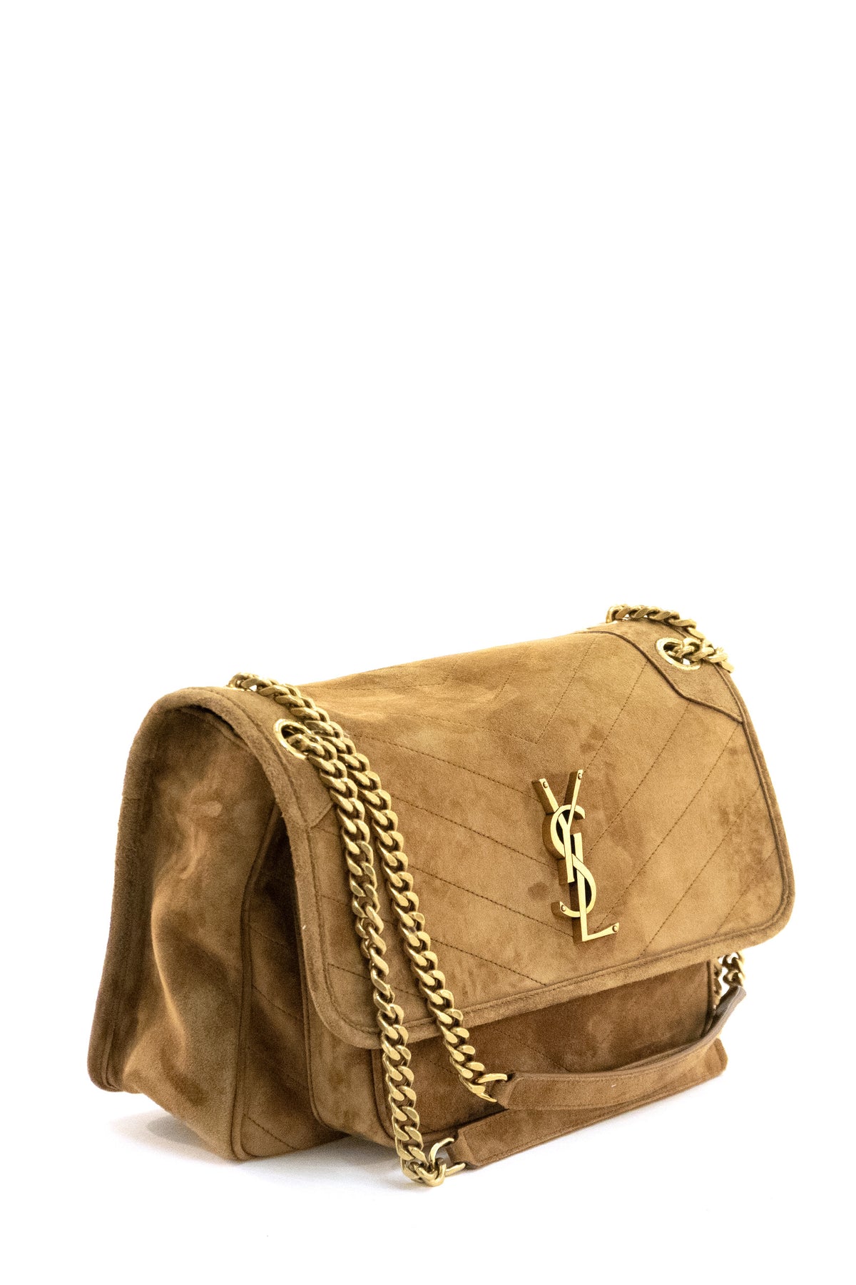SAINT LAURENT Borsa Niki media in suede di colore cognac, Cammello, vista 2