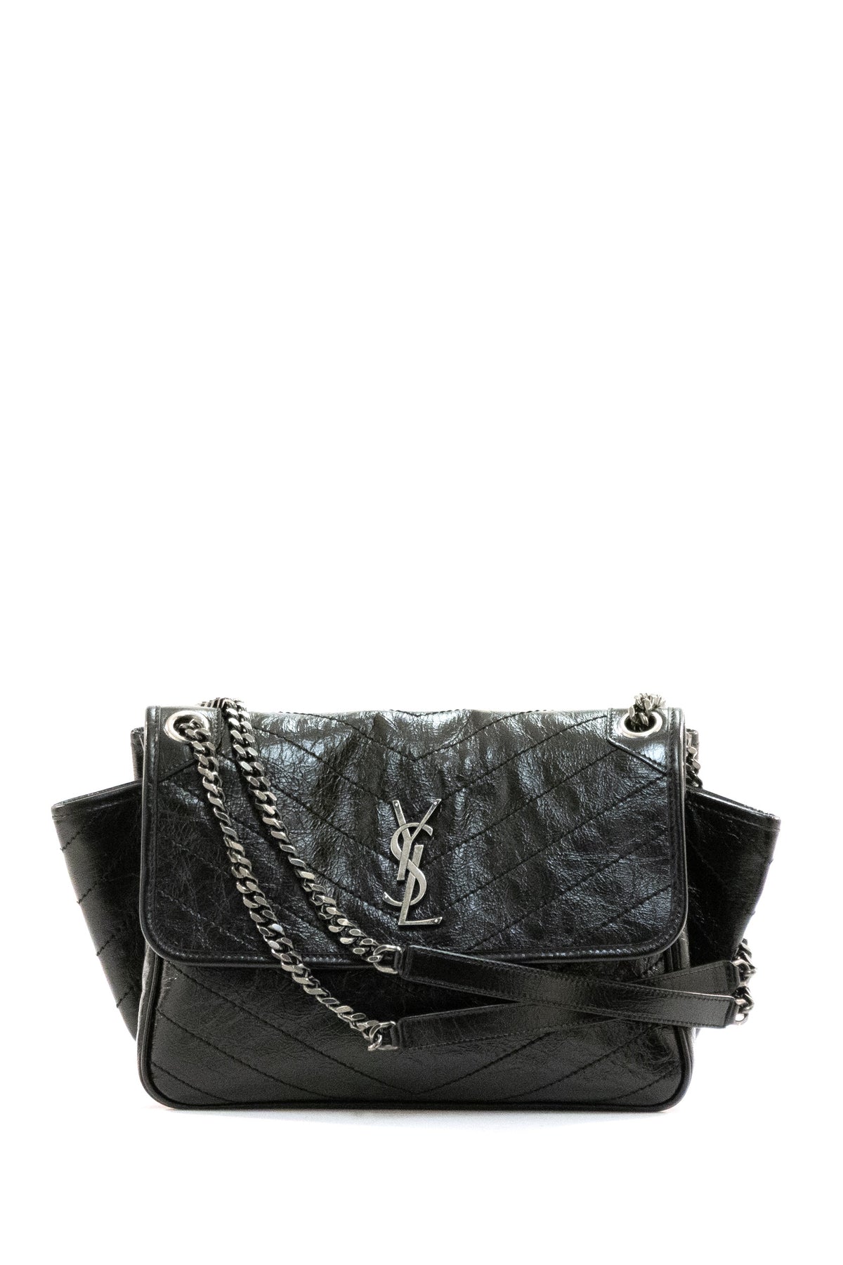 SAINT LAURENT Borsa Niki Tripouch in Pelle Vintage, Nero