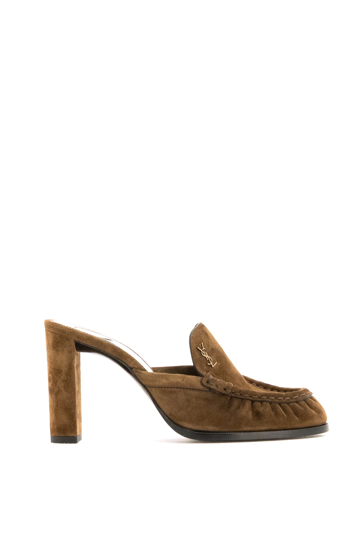 SAINT LAURENT Suede Mule Loafers, Beige