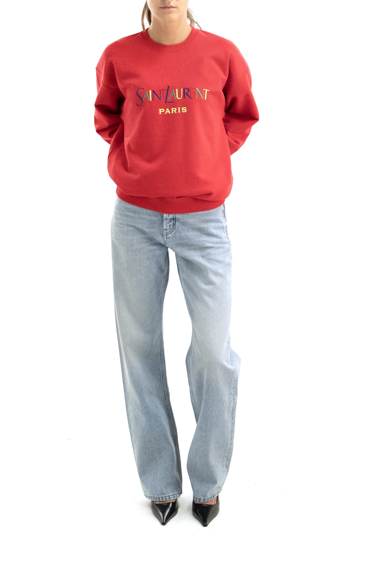 SAINT LAURENT Cotton Crew-Neck Sweatshirt, Red, view 2