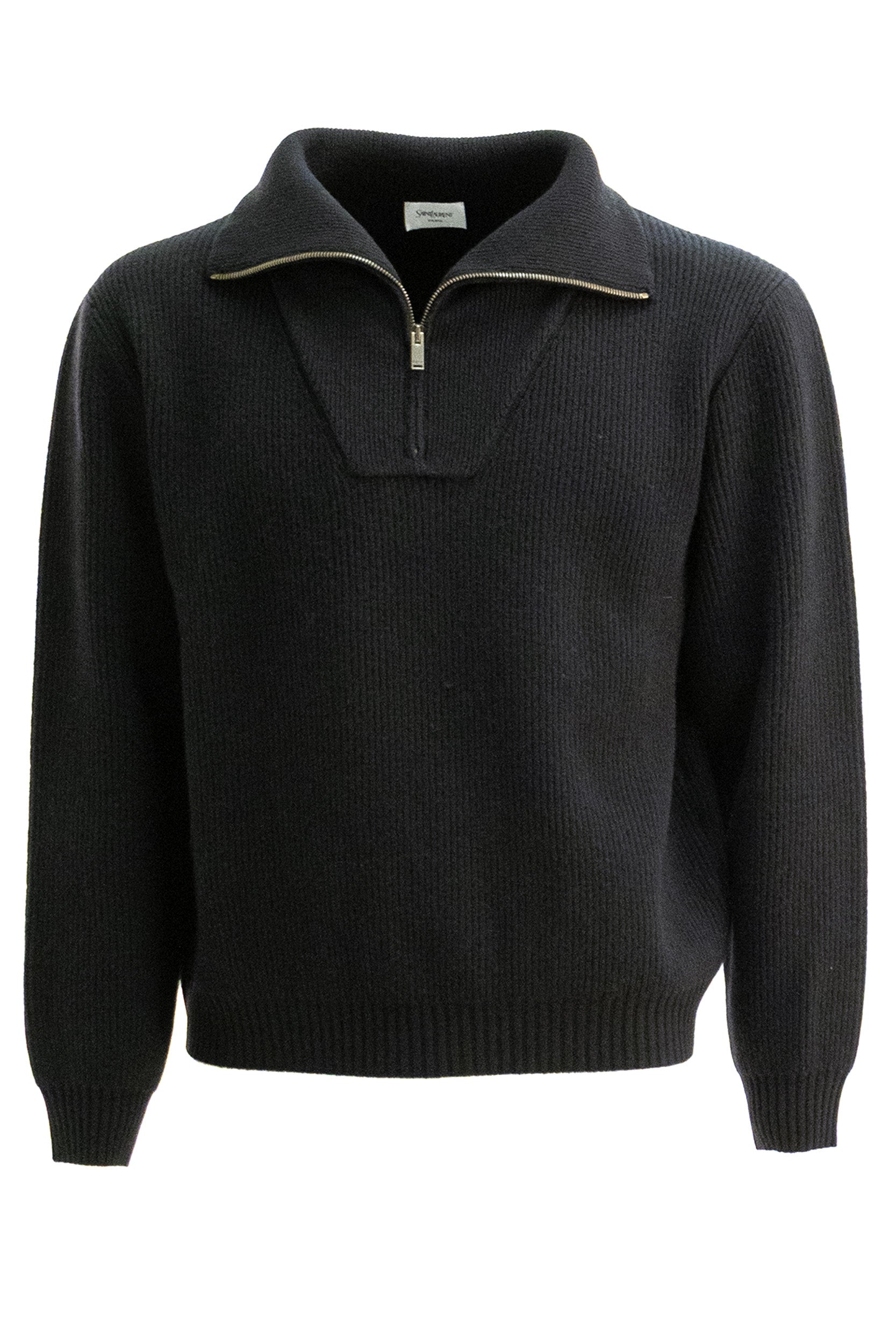 Pullover in lana a coste di colore nero<BR/> 873709 Y77LS 1000 SAINT LAURENT