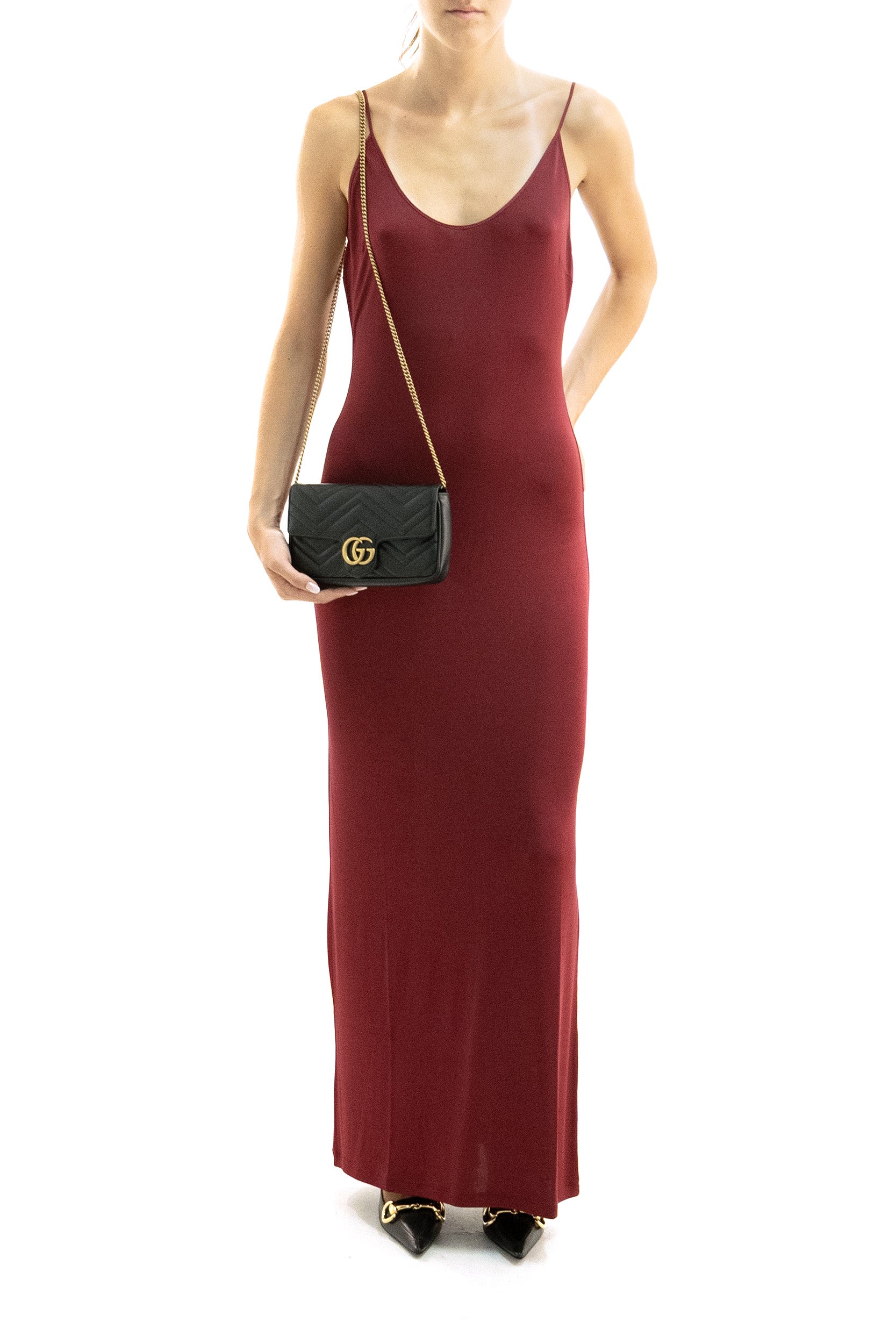 Abito maxi in maglia di colore bordeaux<BR/> 876792 Y38DS 5860 SAINT LAURENT