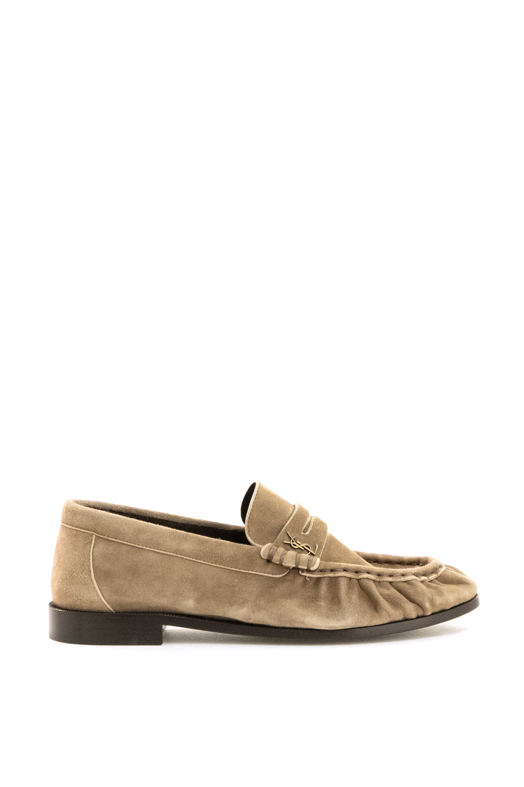 SAINT LAURENT Suede Loafer Shoes, Beige