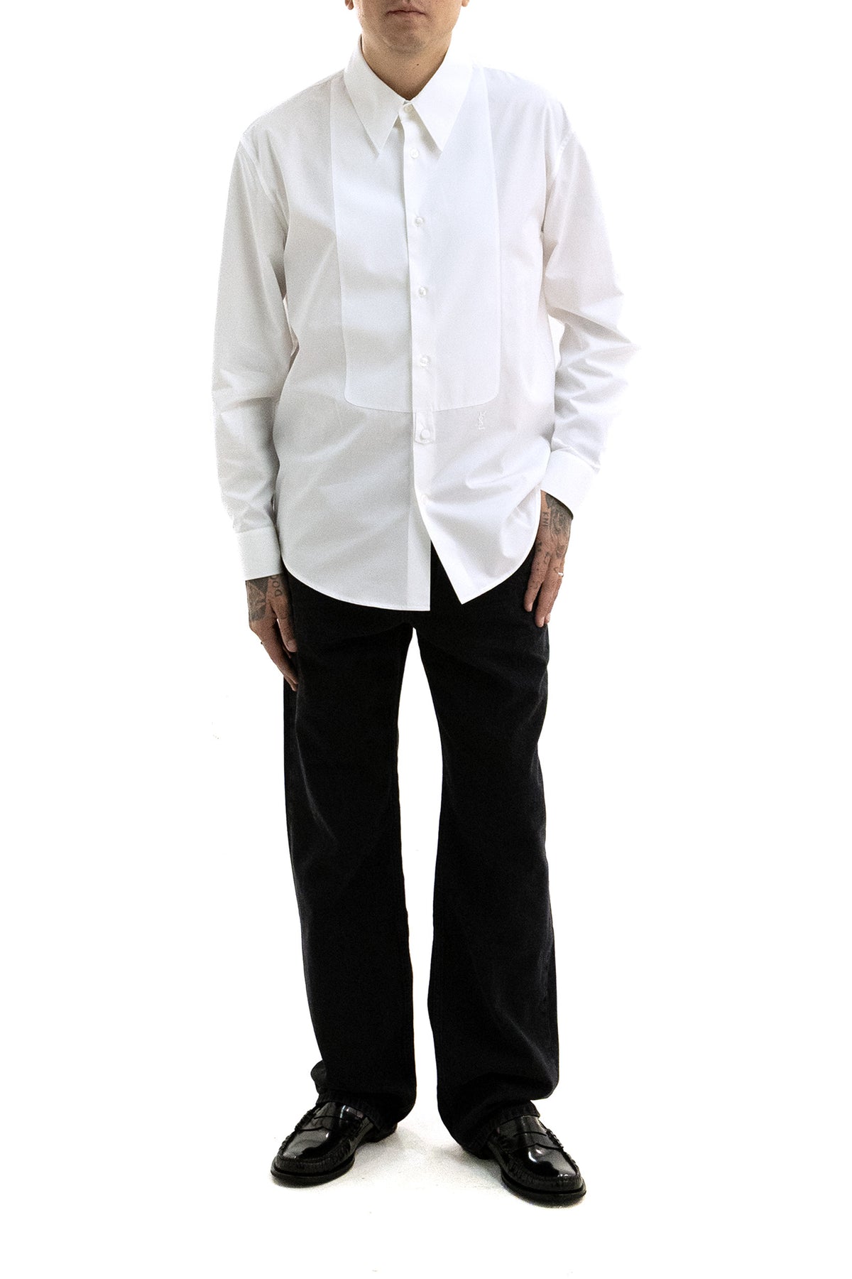 SAINT LAURENT Camicia in popeline di cotone di colore bianco, vista 2
