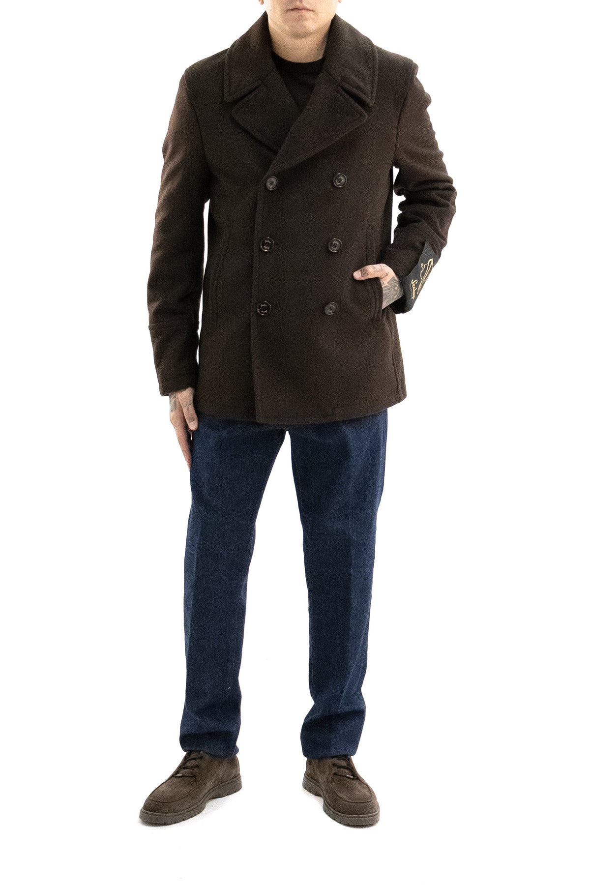 SEALUP Peacoat in Lana Cashmere, Marrone, vista 2