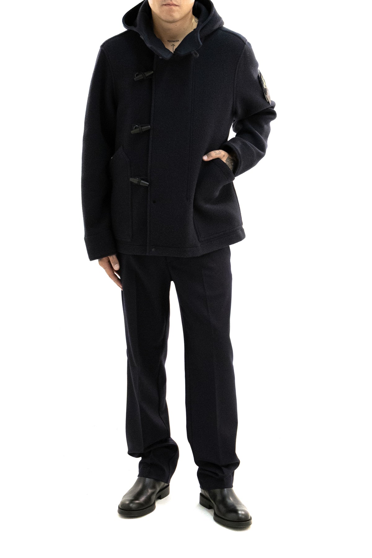 STONE ISLAND Parka Heavy Melton in lana e chasmere di colore blu, vista 2