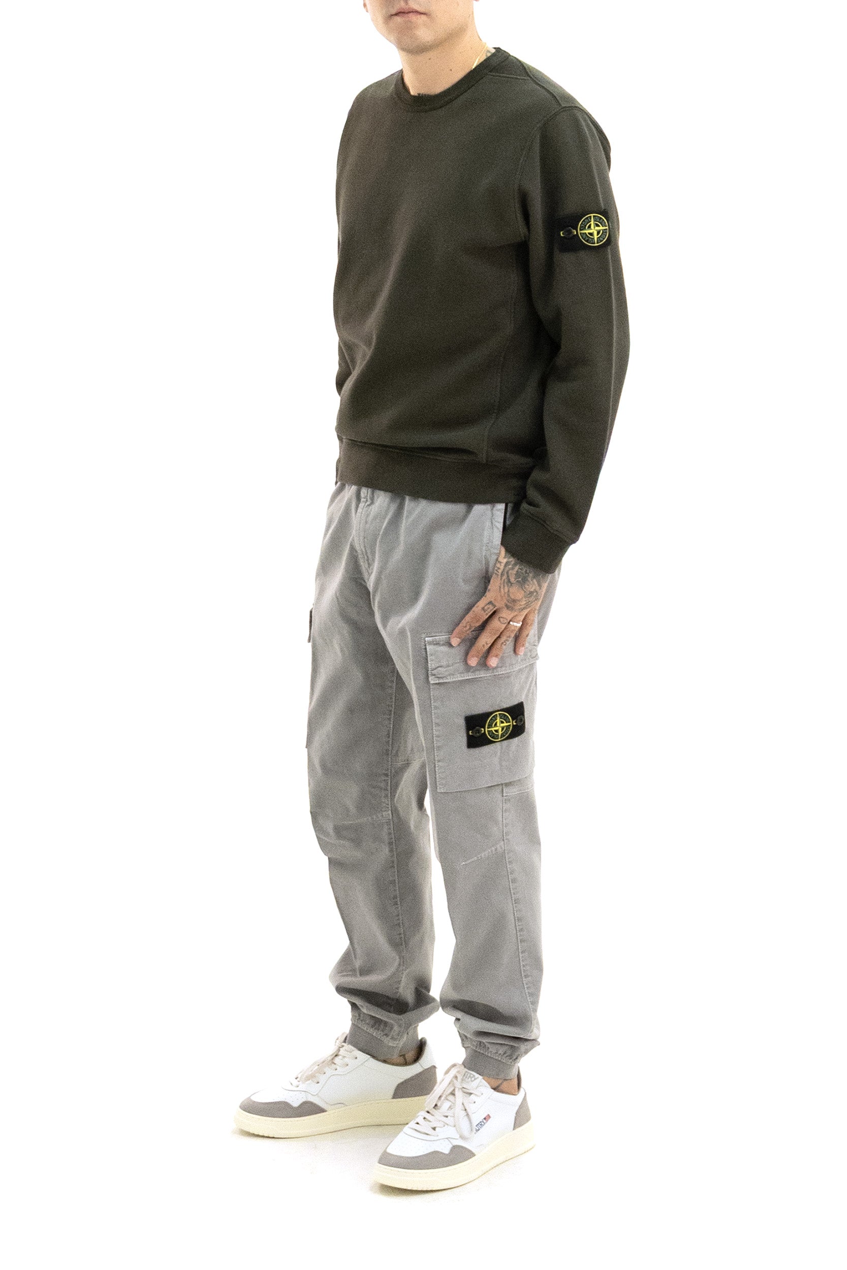 STONE ISLAND Felpa in cotone di colore verde, vista 2