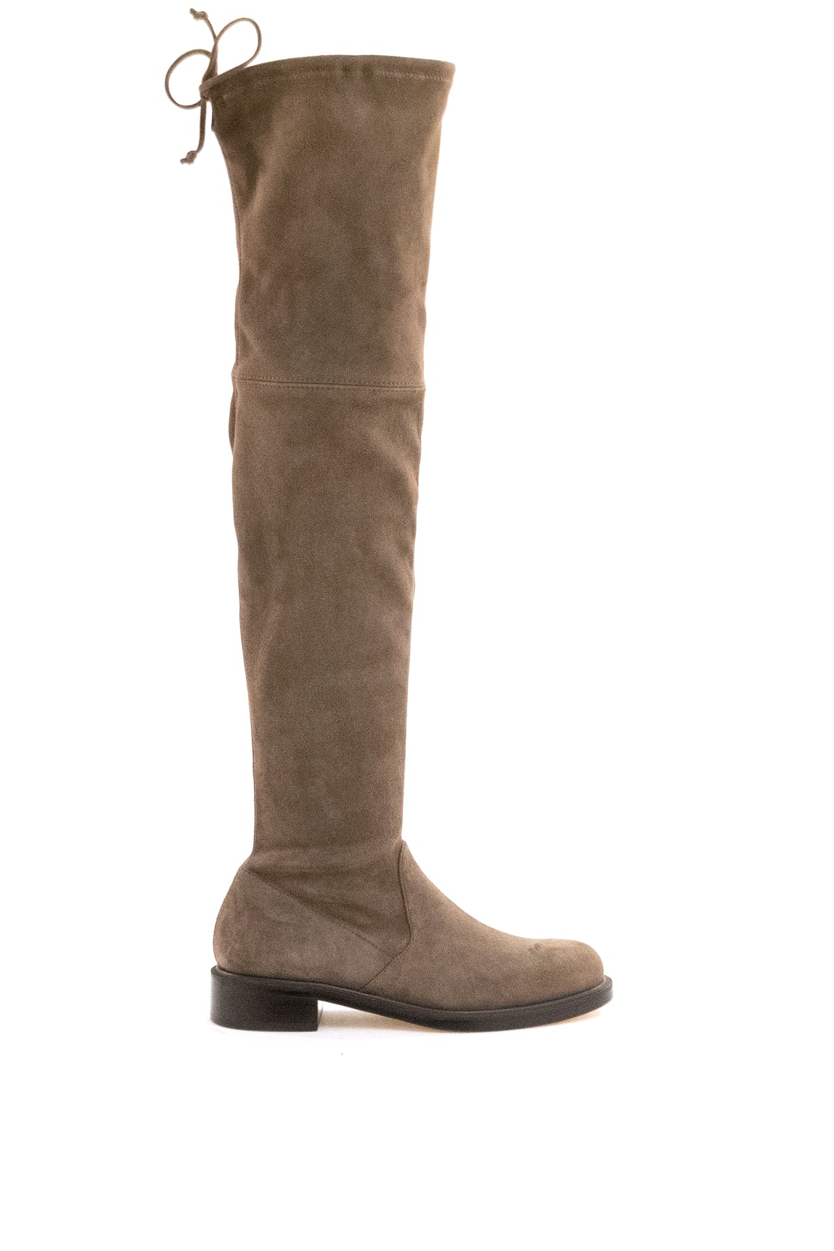 STUART WEITZMAN Stivale Giseland in suede stretch di colore tortora, Marrone