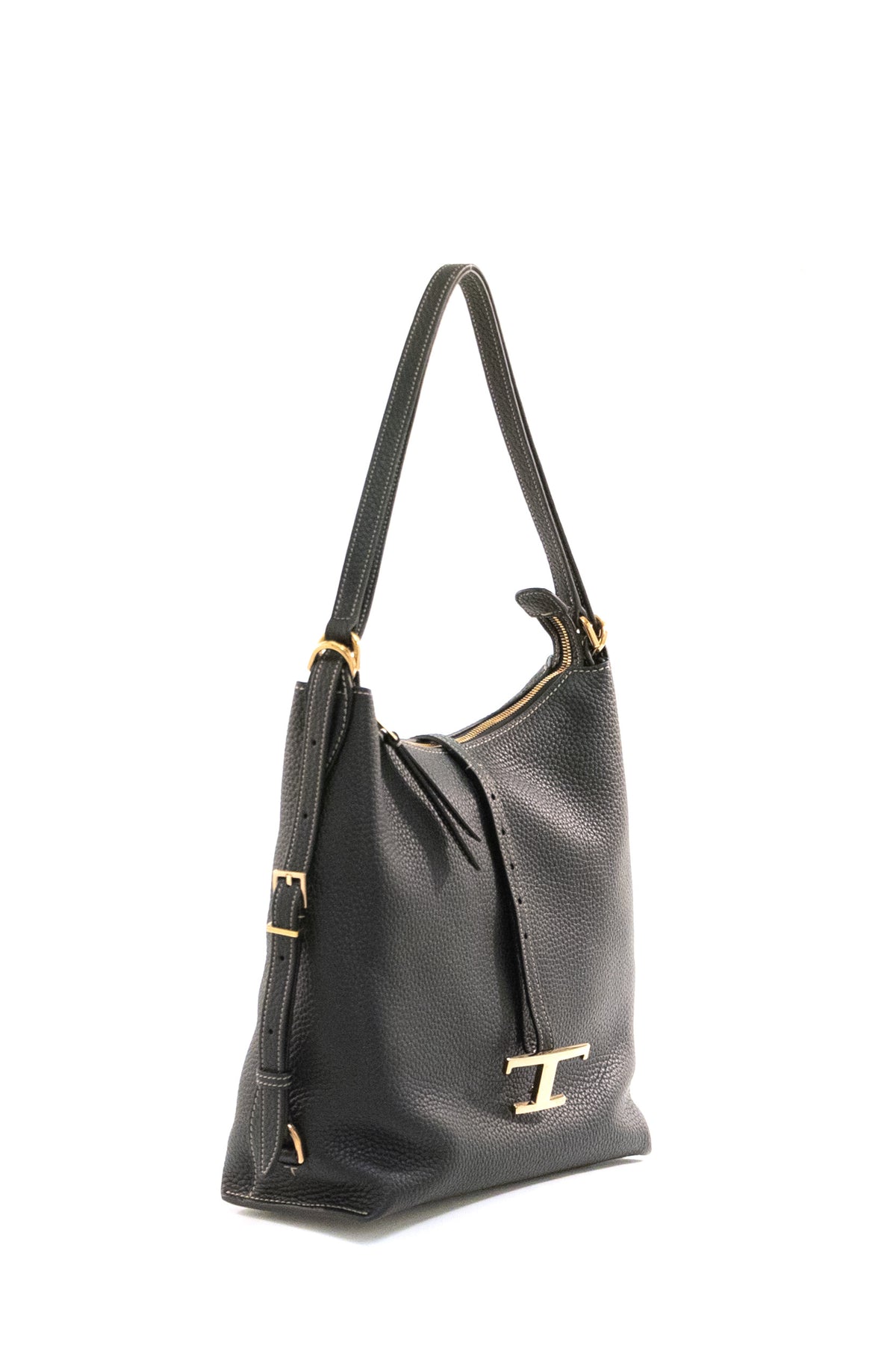 TOD'S Borsa a spalla in pelle martellata di colore nero, vista 2