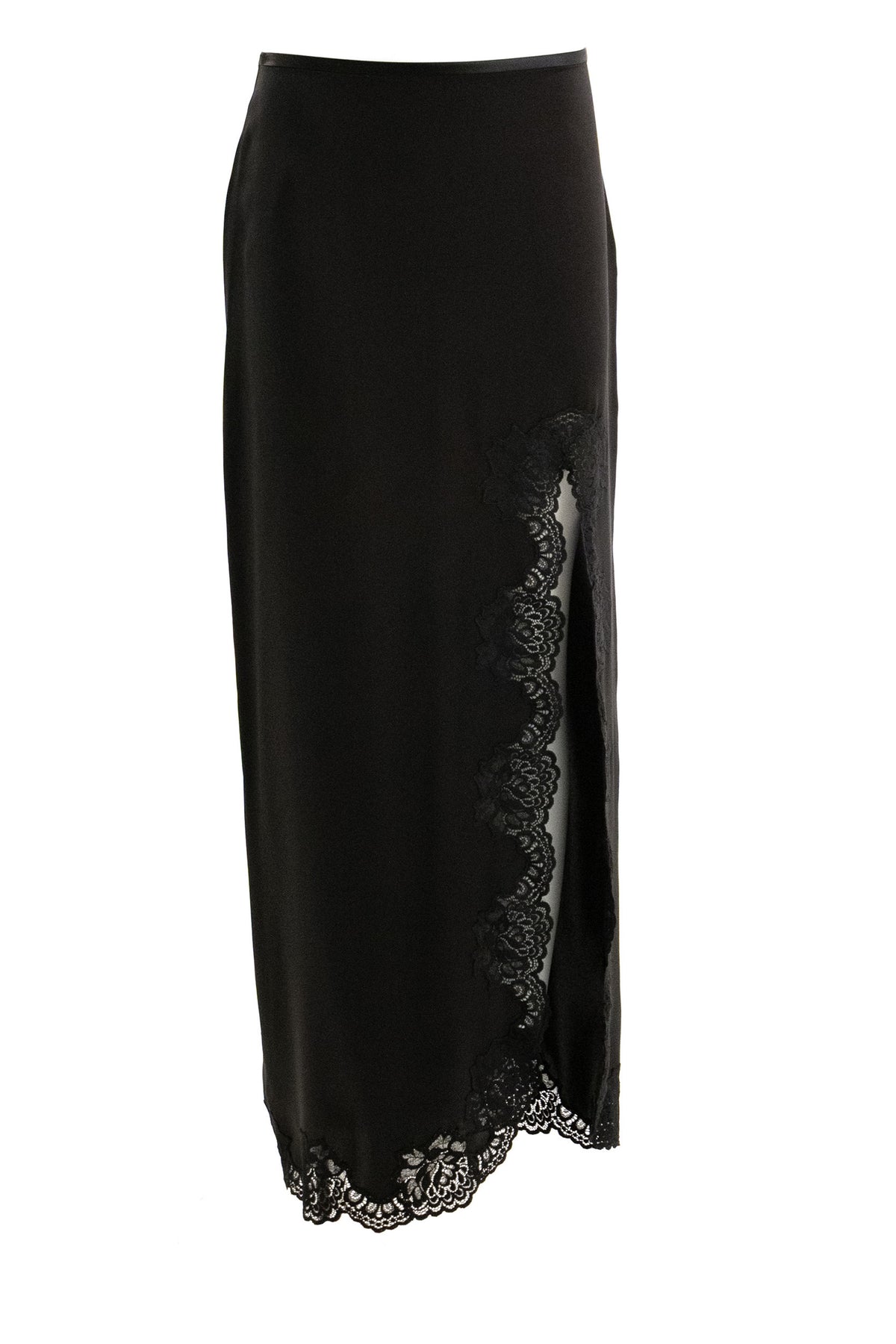 VALENTINO GARAVANI Gonna in crepe satin e pizzo di colore nero