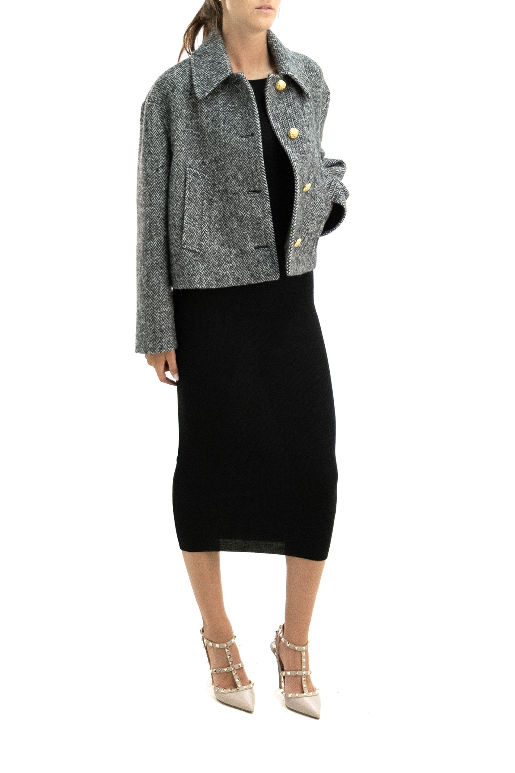 Caban in Urban Wool Chevron color avorio e nero<BR/> 9B3CJ485ABG 0AN VALENTINO GARAVANI