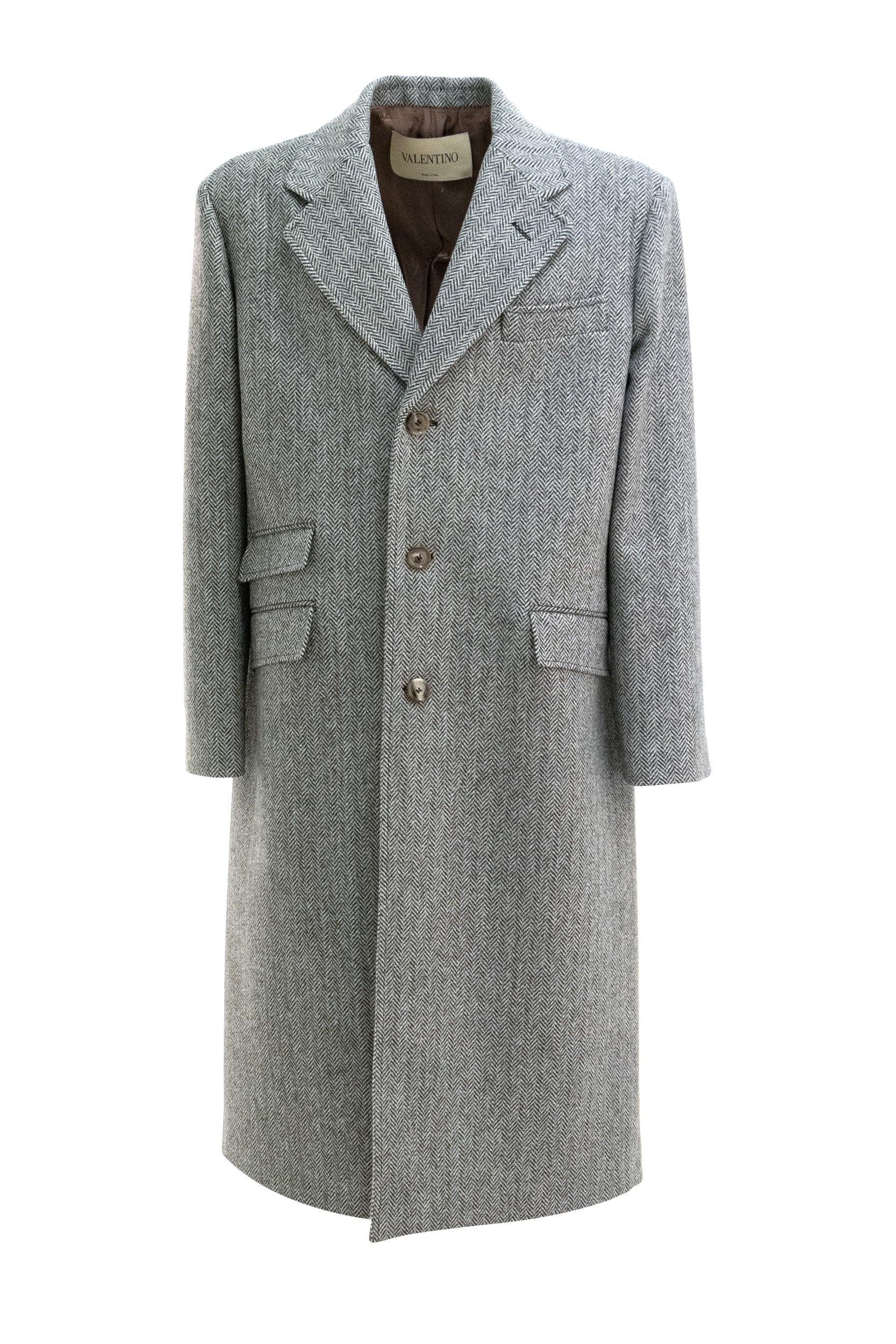 Cappotto monopetto in lana spigata di colore grigio<BR/> 9V3CAL05B8H A01 VALENTINO GARAVANI