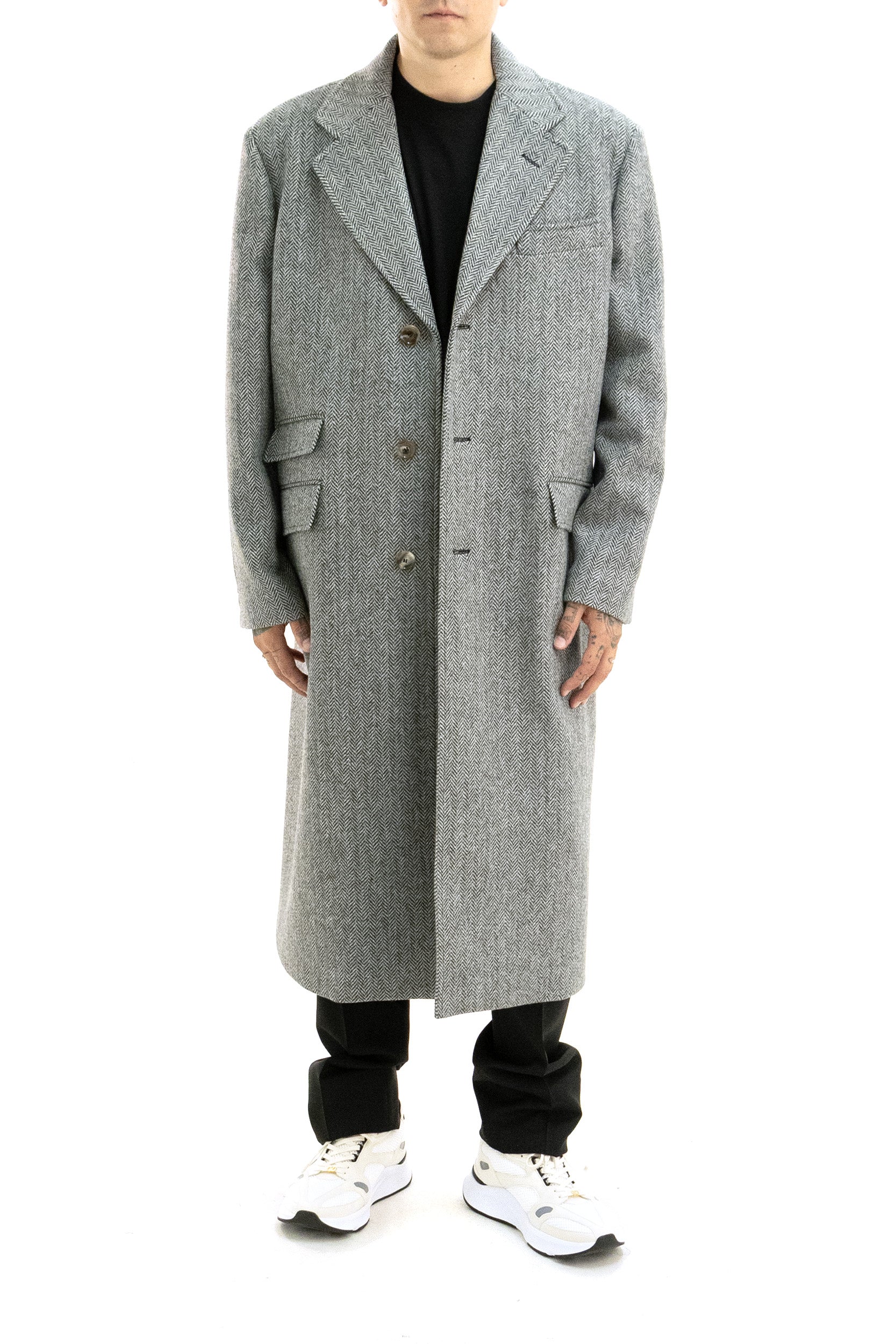 Cappotto monopetto in lana spigata di colore grigio<BR/> 9V3CAL05B8H A01 VALENTINO GARAVANI
