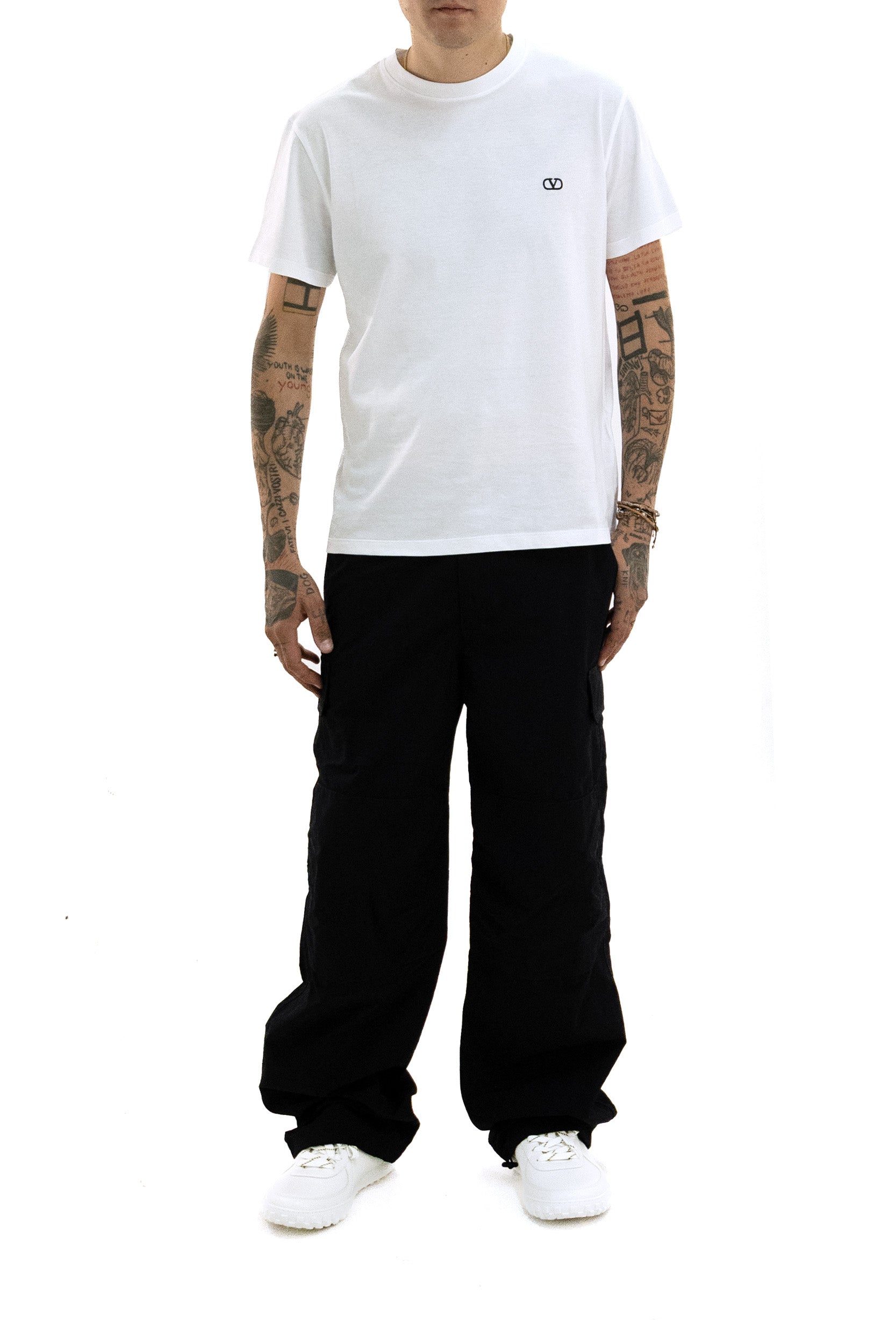 T-shirt in cotone di colore bianco<BR/> 9V3MG10VBMM 0BO VALENTINO GARAVANI