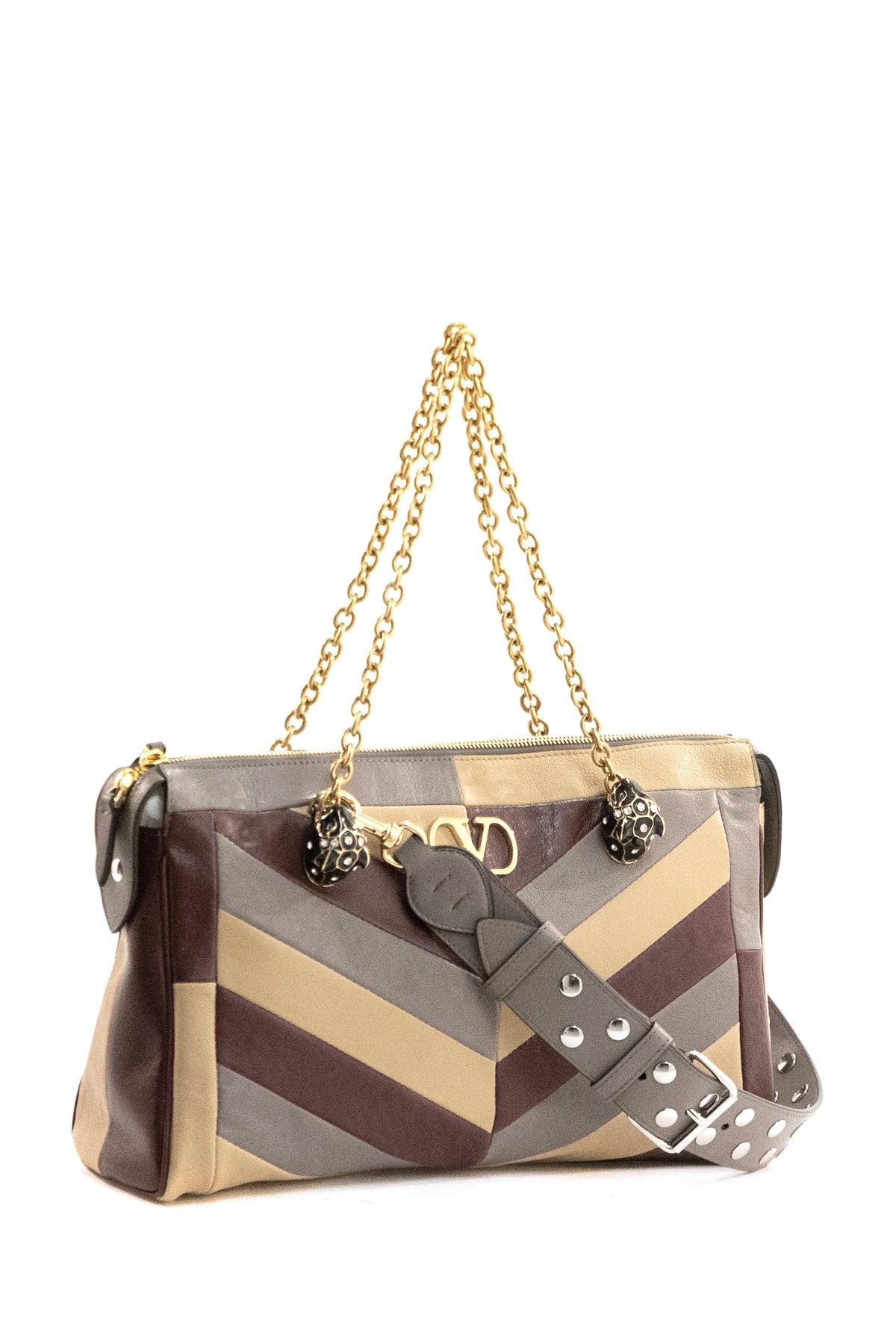 VALENTINO GARAVANI Borsa Panthea in nappa con lavorazione patchwork, Beige, vista 2