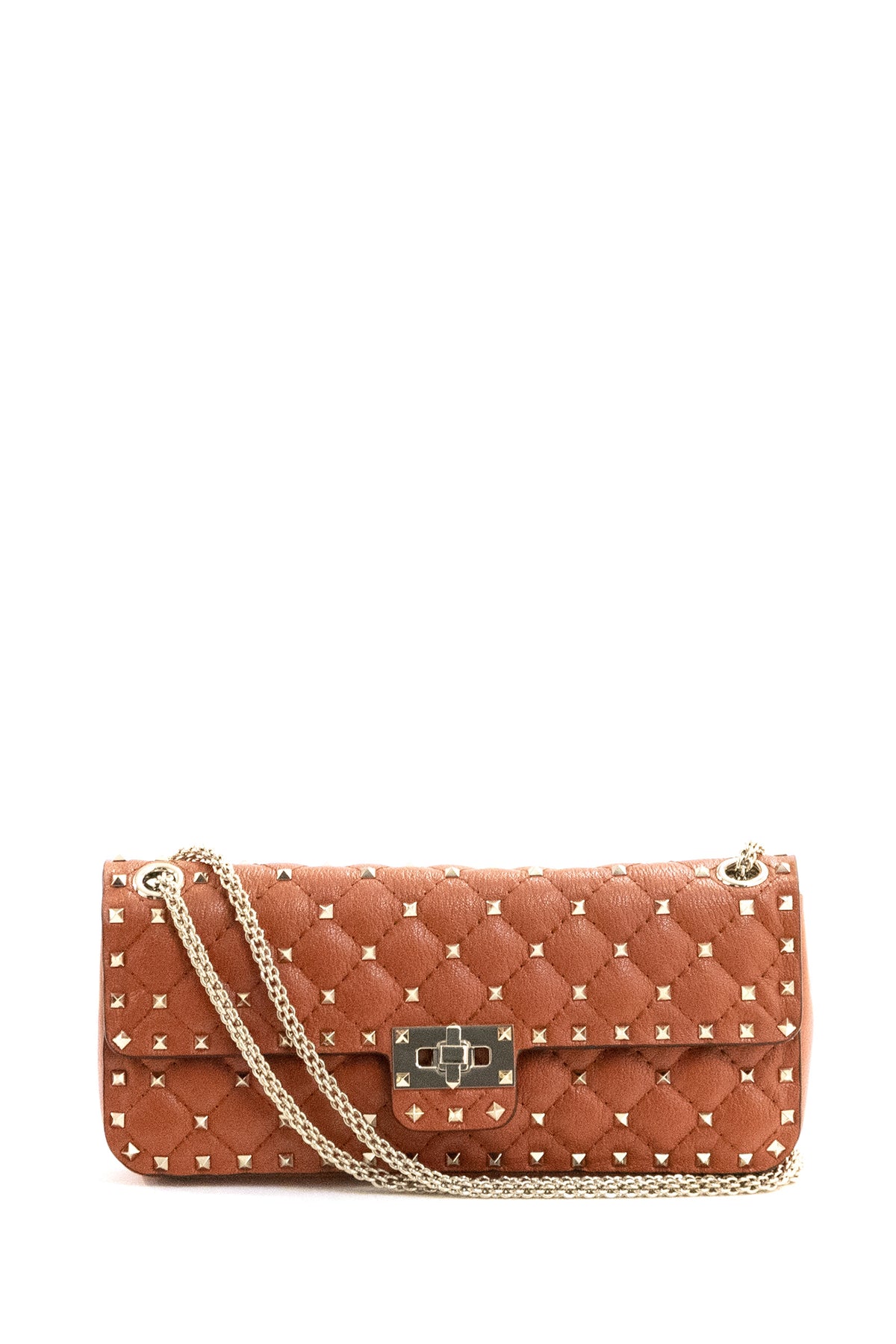 VALENTINO GARAVANI Borsa a spalla Rockstud Spike in capretto di colore arancione, Rosso