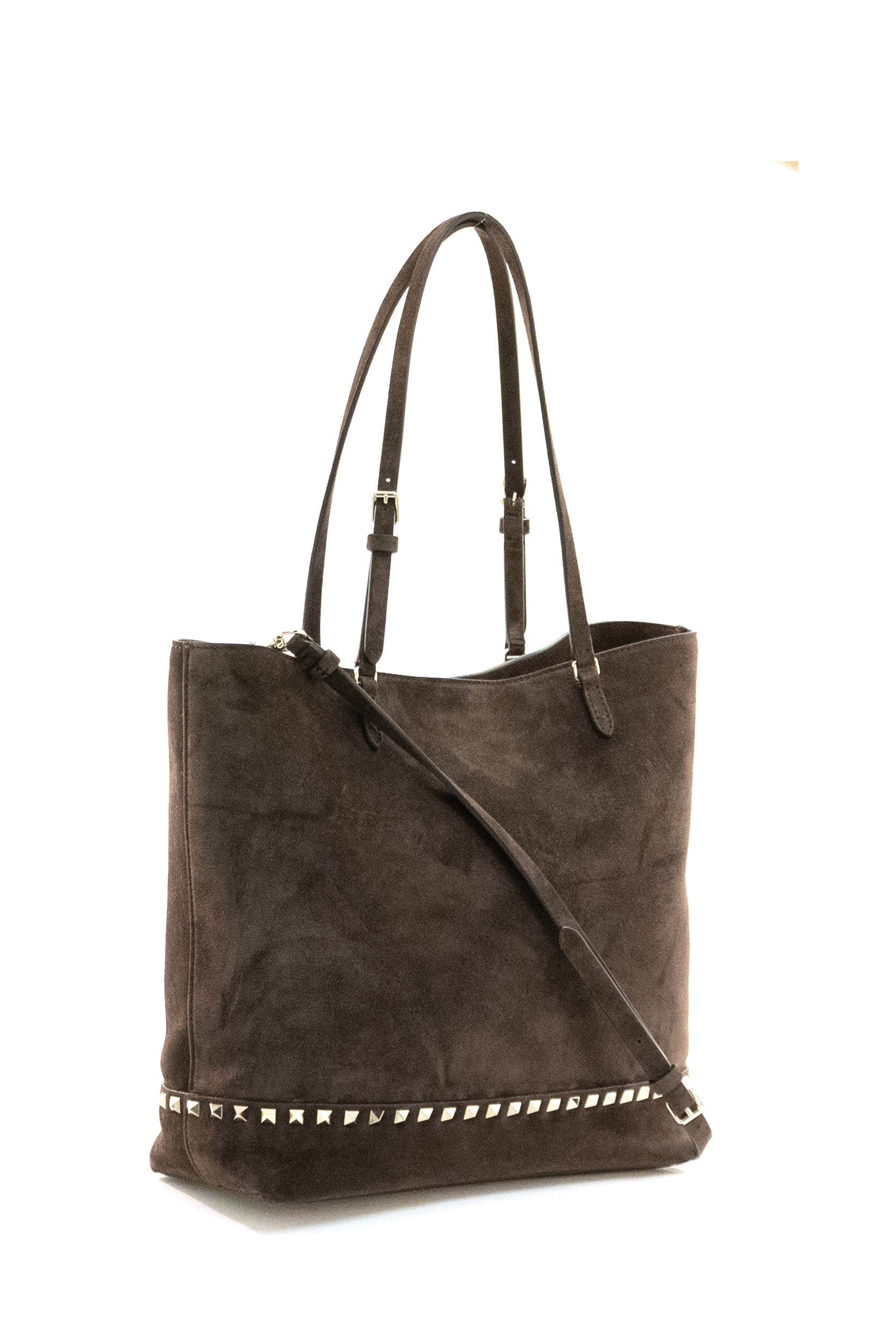 Borsa Shopping Rockstud in suede di colore marrone<BR/> 9W2B0T74KQQ 0TO VALENTINO GARAVANI