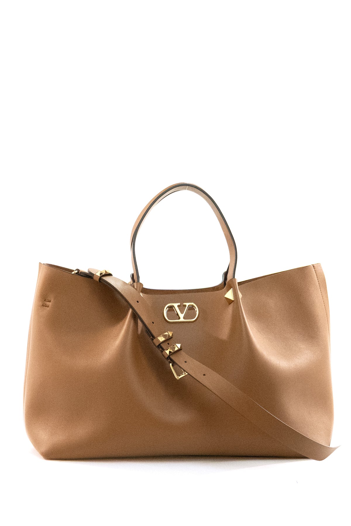 VALENTINO GARAVANI Borsa shopping VLogo Signature large in pelle color nocciola, Beige