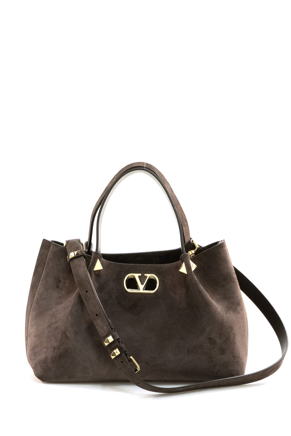 VALENTINO GARAVANI Brown suede small shopping bag, Marrone