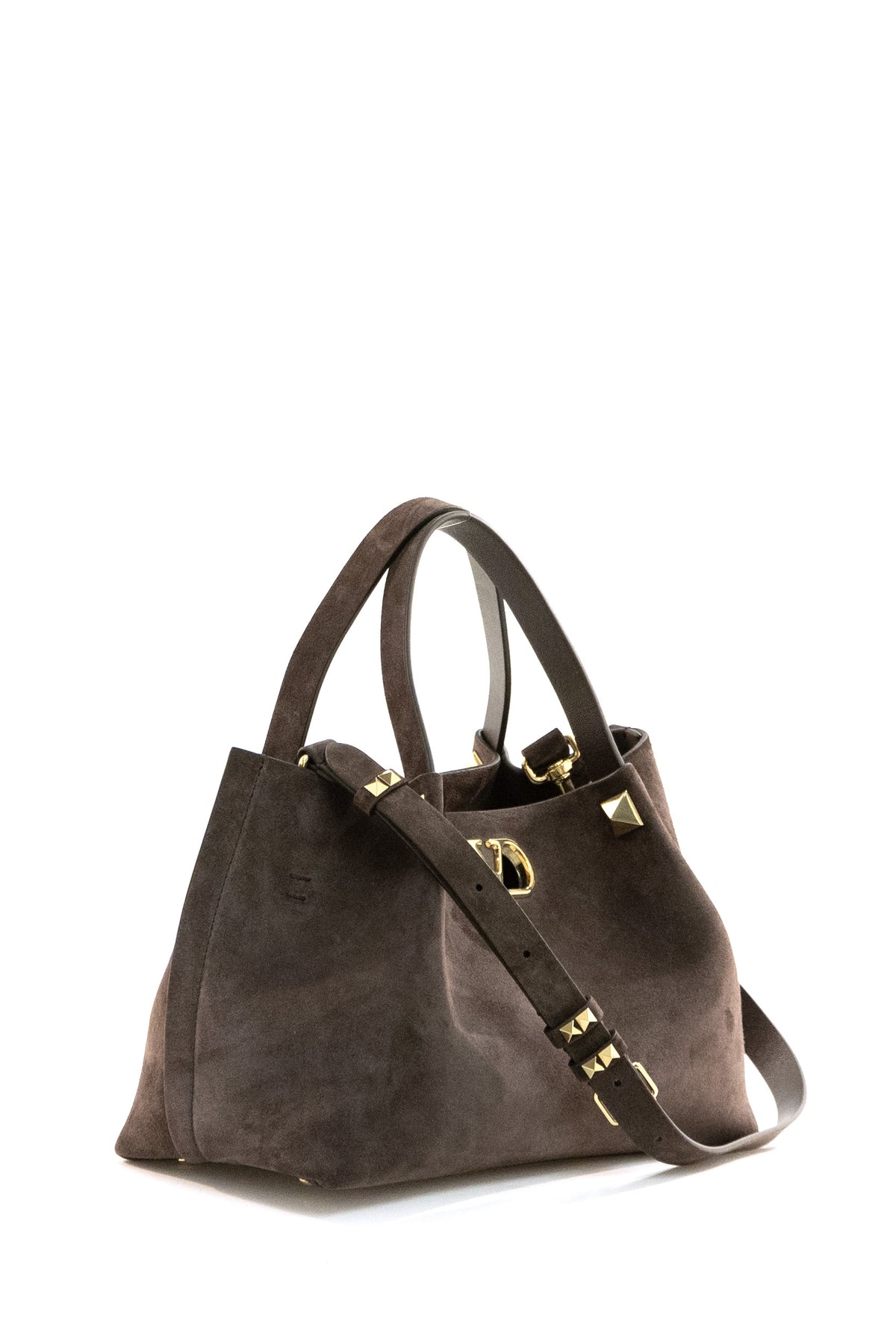 VALENTINO GARAVANI Brown suede small shopping bag, Marrone, view 2