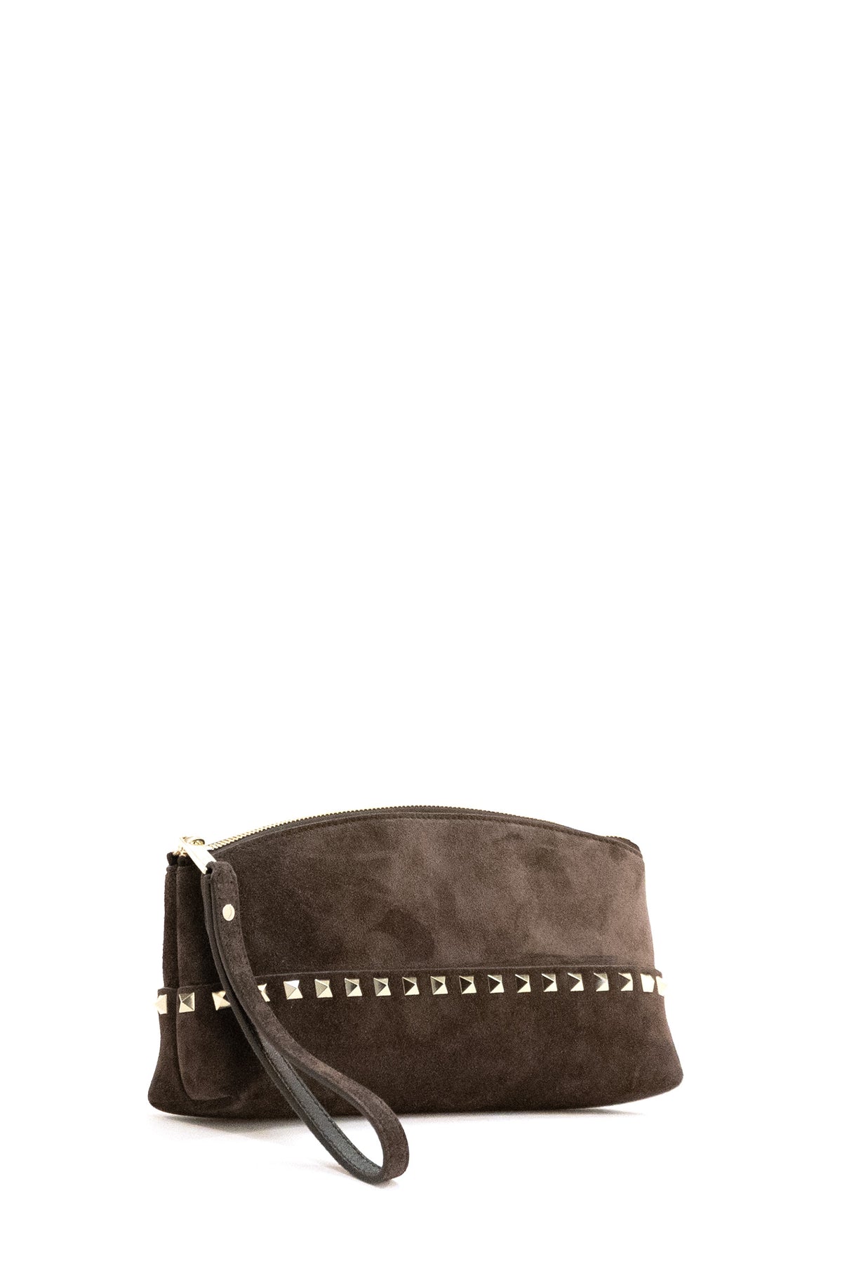 VALENTINO GARAVANI Pochette Rockstud in suede color marrone, vista 2