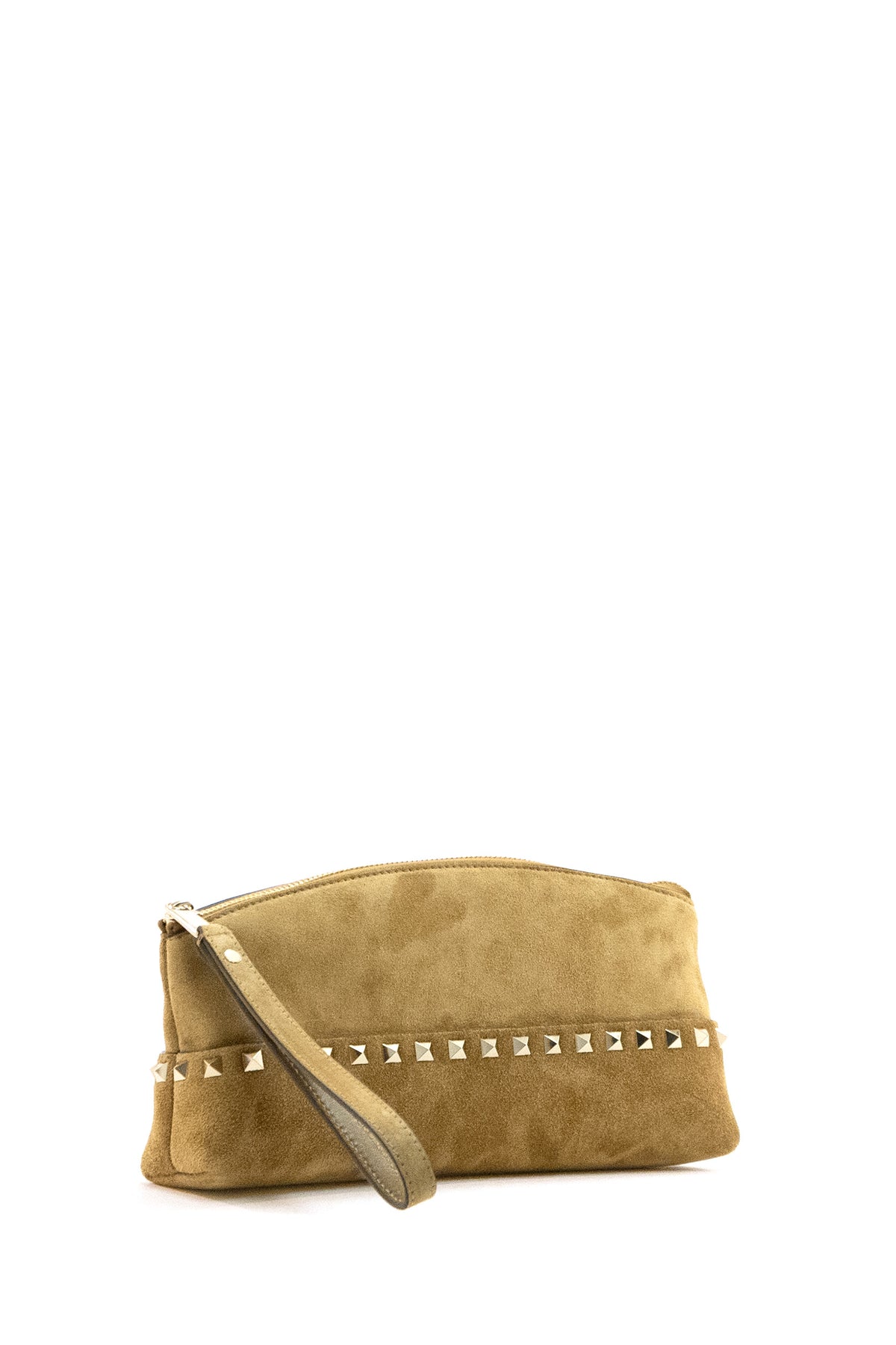 VALENTINO GARAVANI Pochette Rockstud in suede color beige havana, vista 2