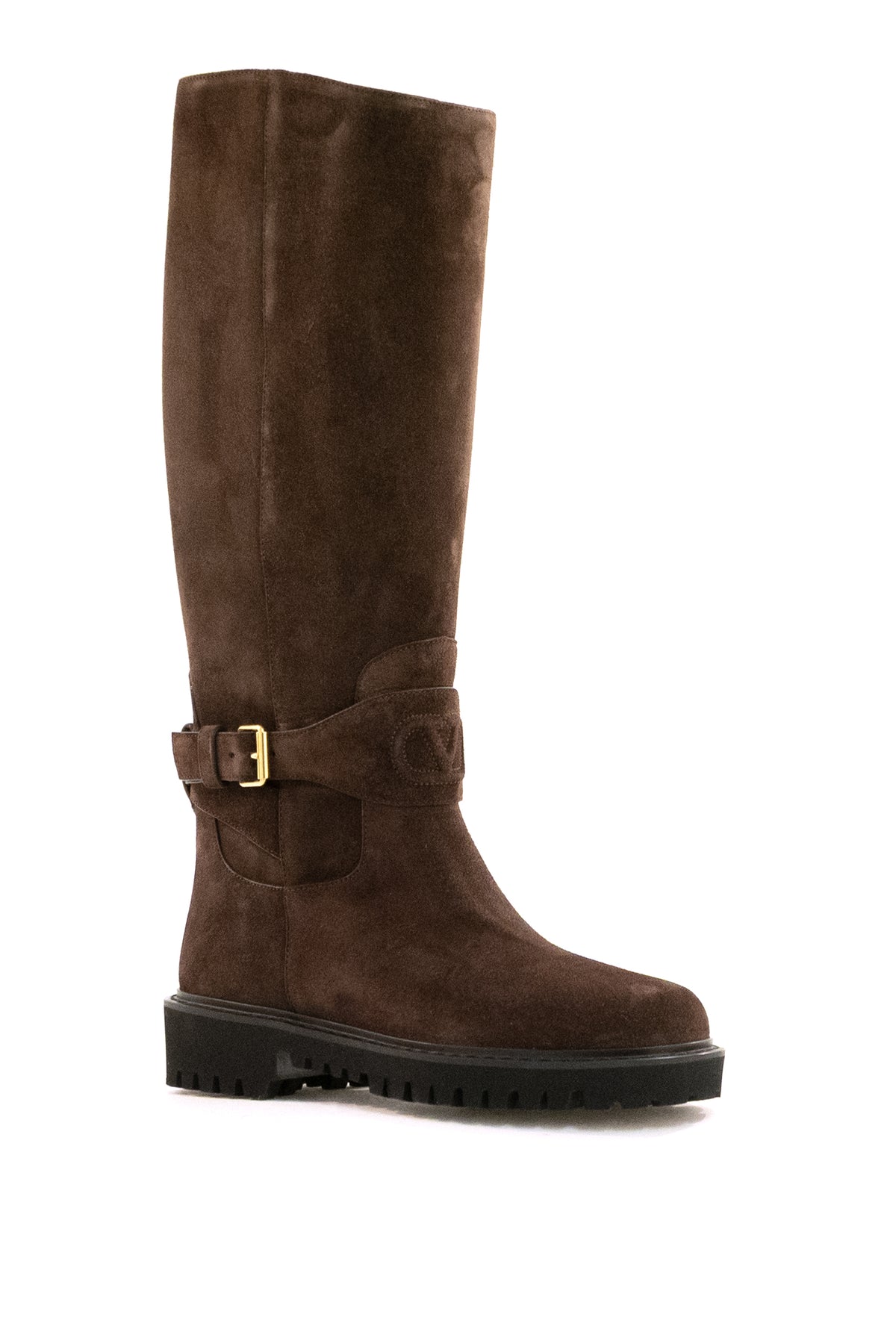VALENTINO GARAVANI Stivali Vlogo Signature in suede di colore marrone, vista 2