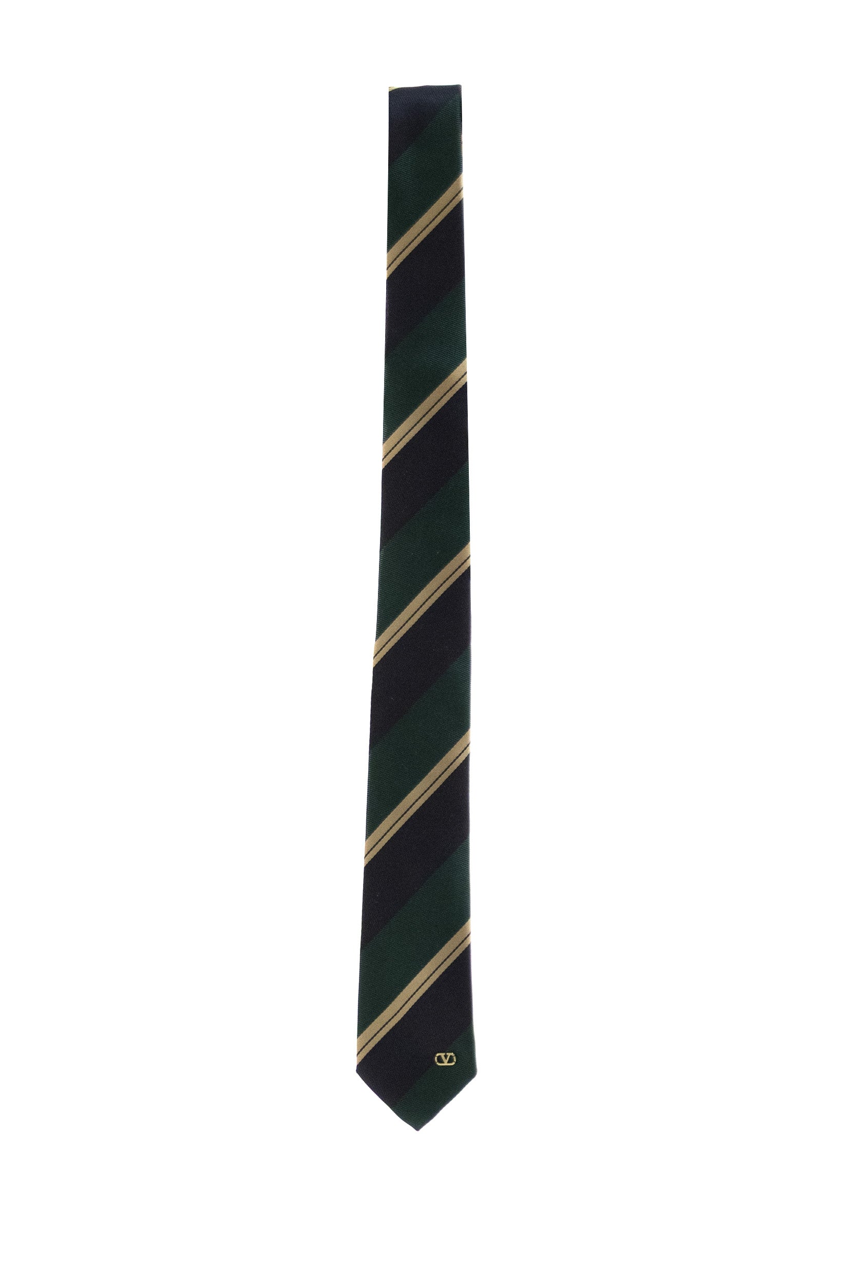 Cravatta Valentie in seta Jacquard Regimental di colore verde e blu<BR/> 9Y2EV195WHS 0HL VALENTINO GARAVANI