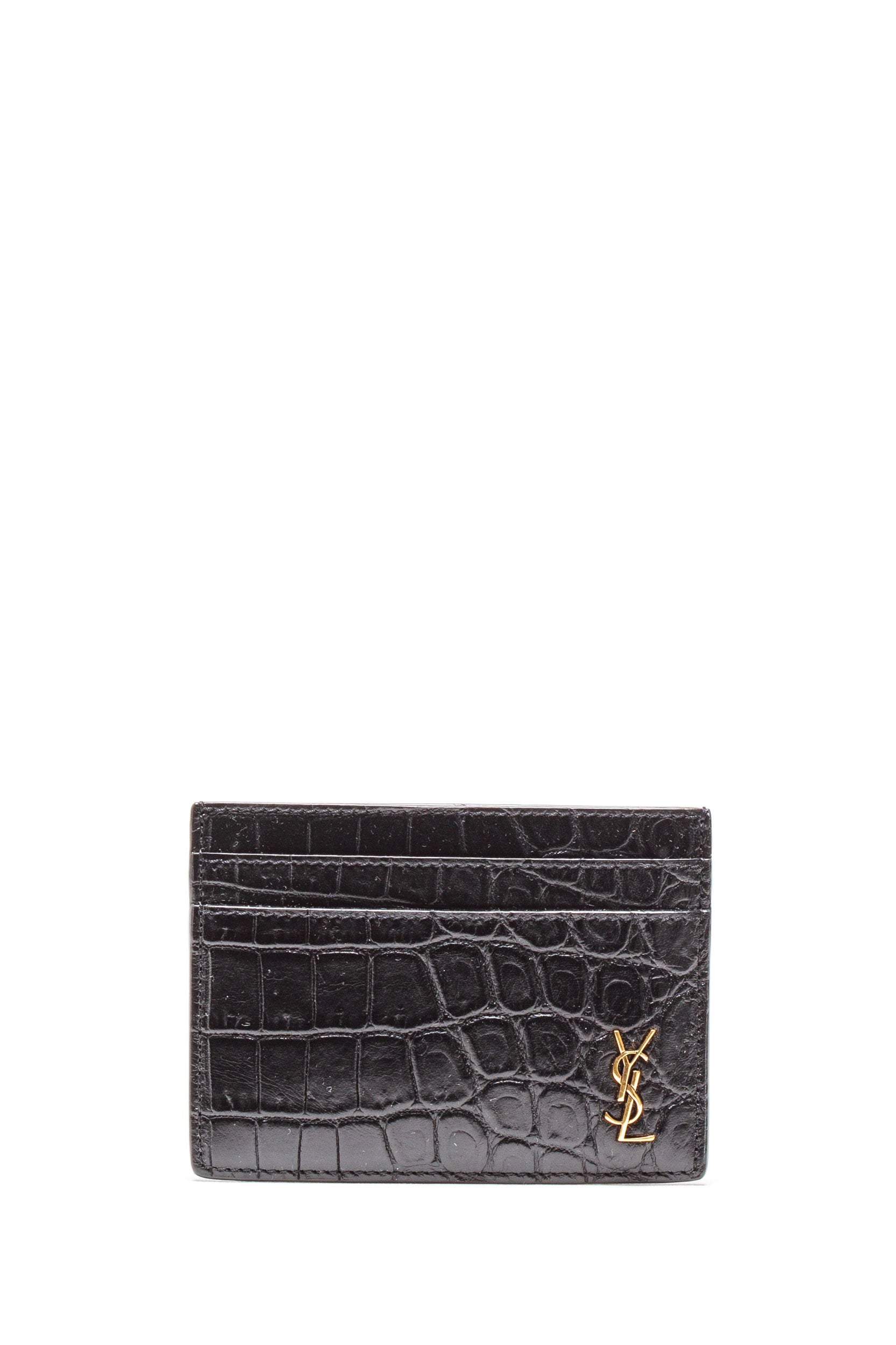 Portacarte Monogram in Pelle Opaca Goffrata Coccodrillo 607603 DZE0W 1000 SAINT LAURENT