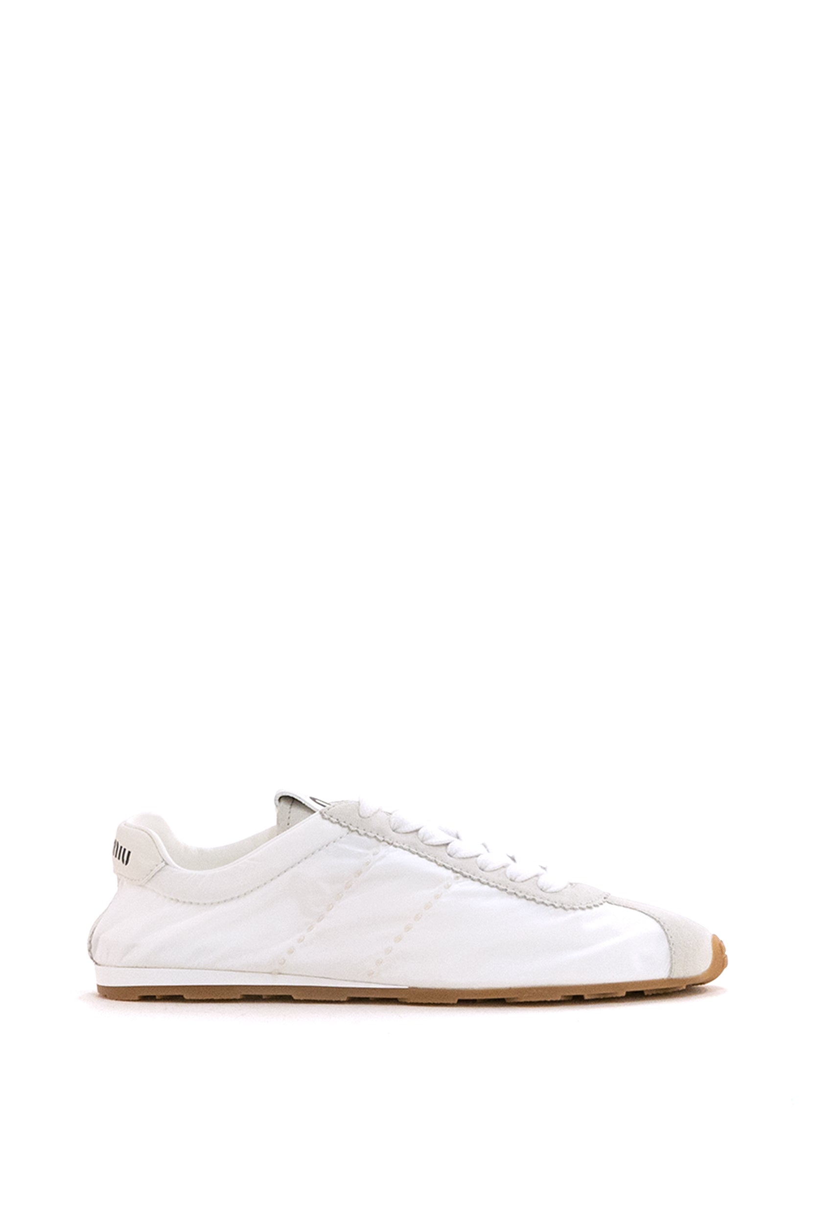Sneakers Plume in tessuto tecnico e suede di colore bianco<BR/> 5E114E F D005 D7C F0009 MIU MIU