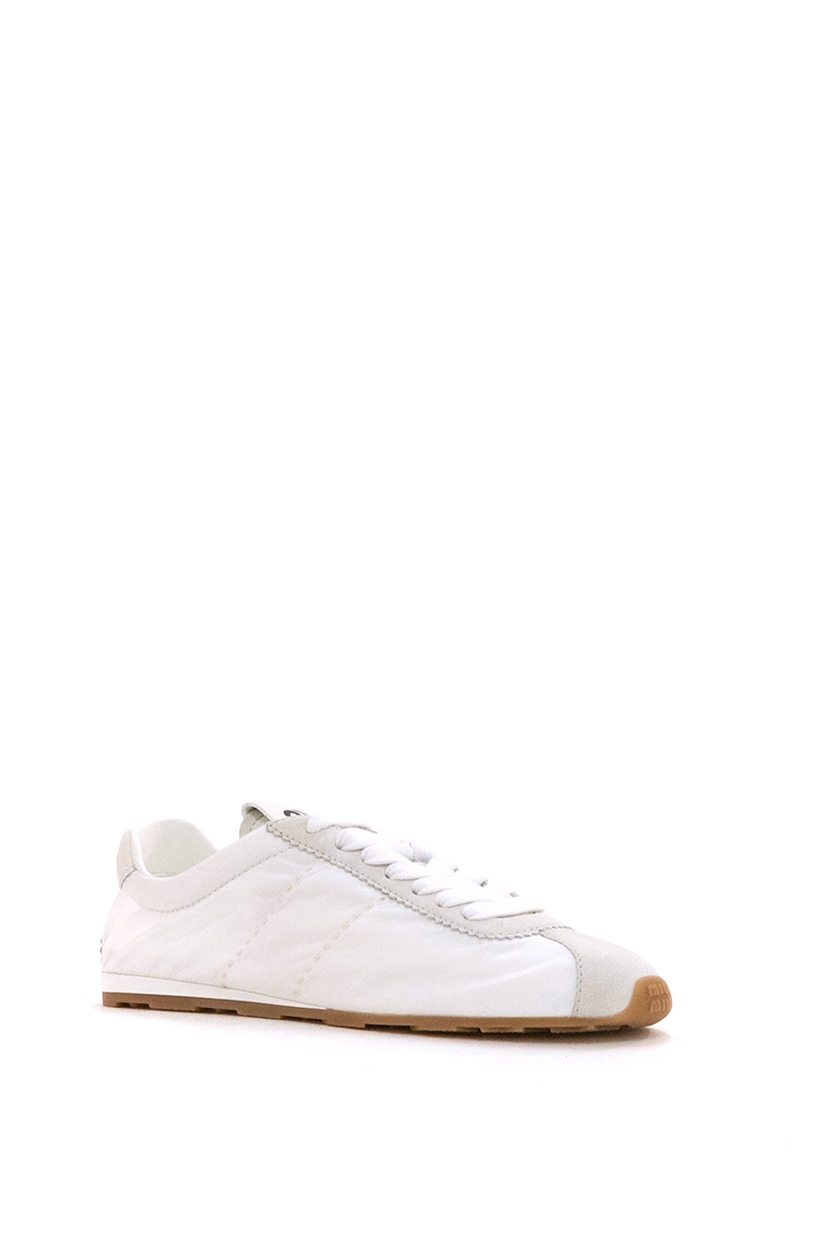 Sneakers Plume in tessuto tecnico e suede di colore bianco<BR/> 5E114E F D005 D7C F0009 MIU MIU