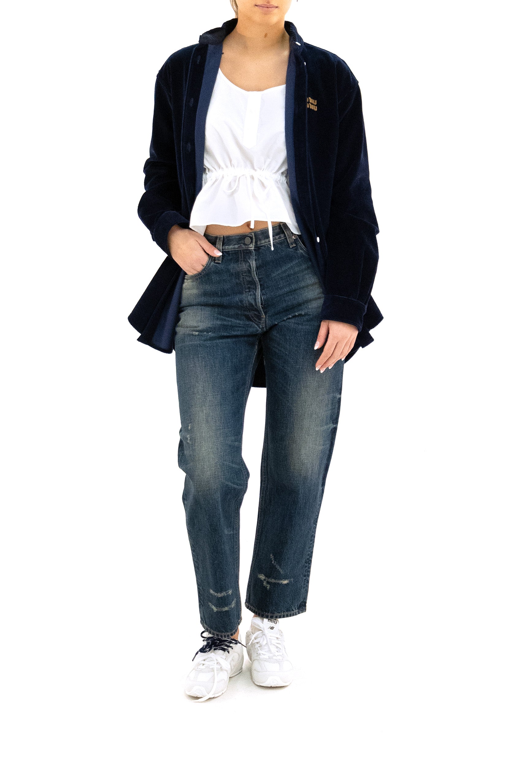 Camicia in velluto a coste di colore blu<BR/> MK1626 S OOO 18SZ F0008 MIU MIU
