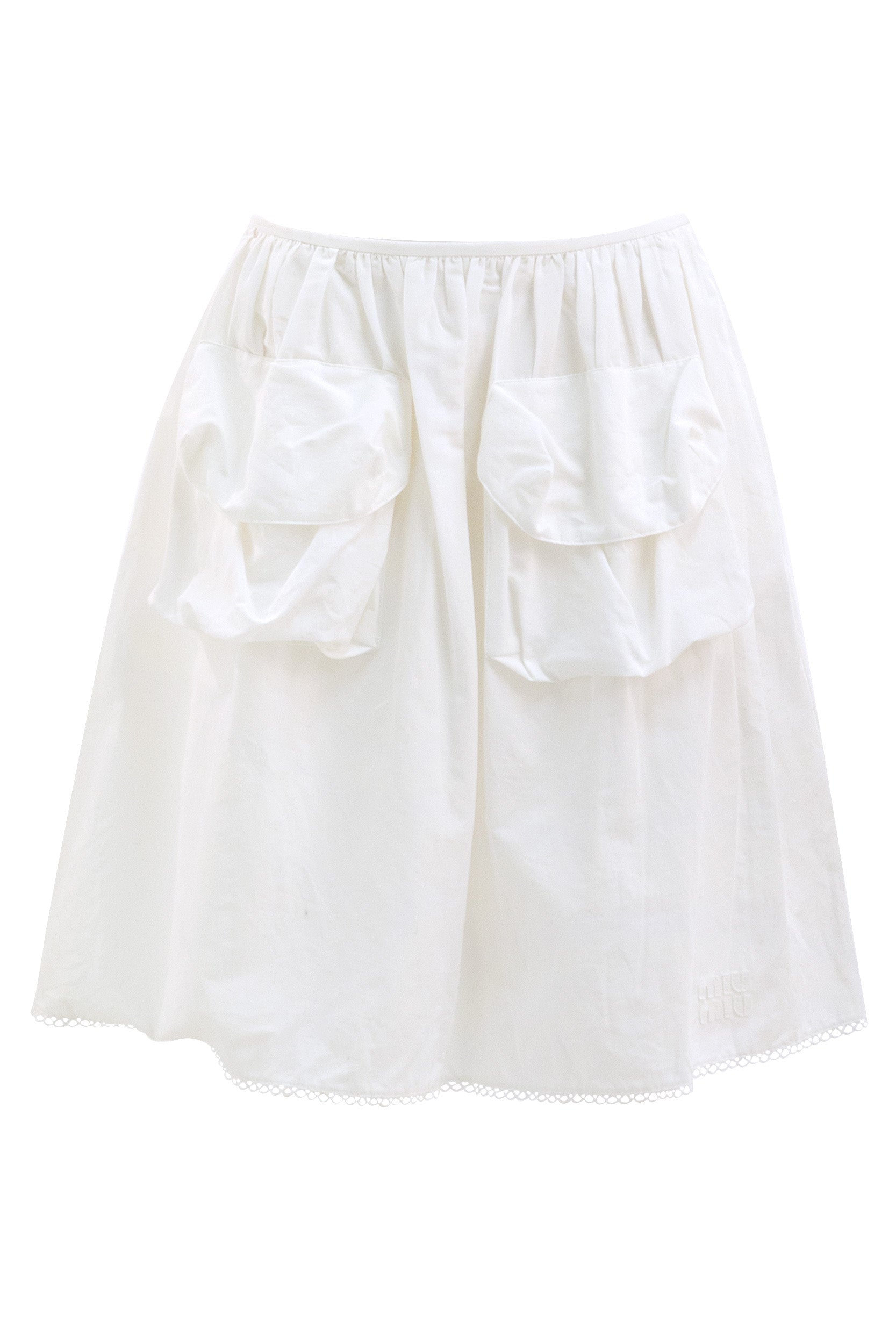 Gonna in popeline e lino di colore bianco<BR/> MG2592 S OOO 163M F0009 MIU MIU