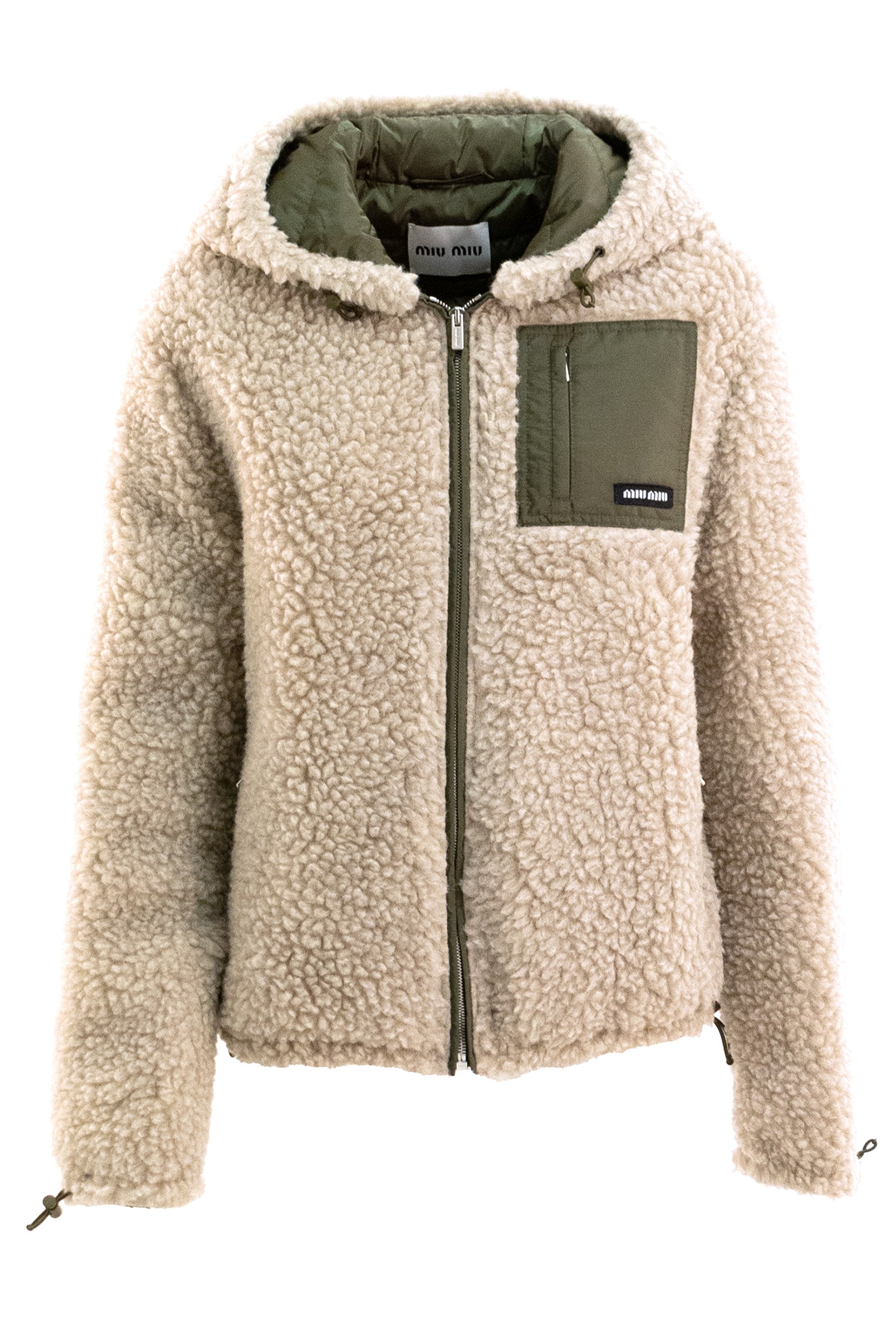 Piumino in teddy e pongé tec color beige<BR/> ML1376 S OOO 18S9 F03QQ MIU MIU