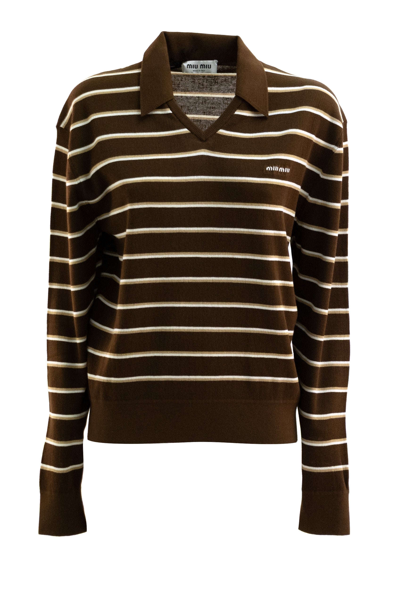 Pullover in ciniglia a righe multicolore<BR/> MML03E S OOO 183M F0324 MIU MIU