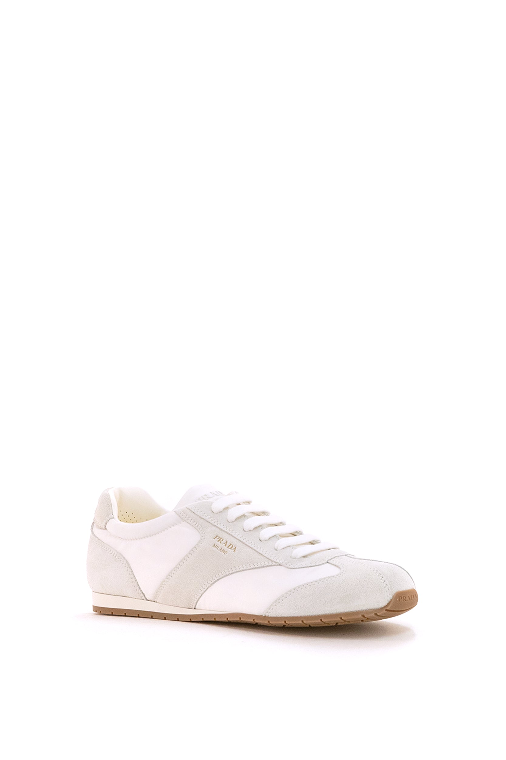 Sneakers in nylon e suede di colore bianco<BR/> 2EE465 F G000 D7R F0009 PRADA