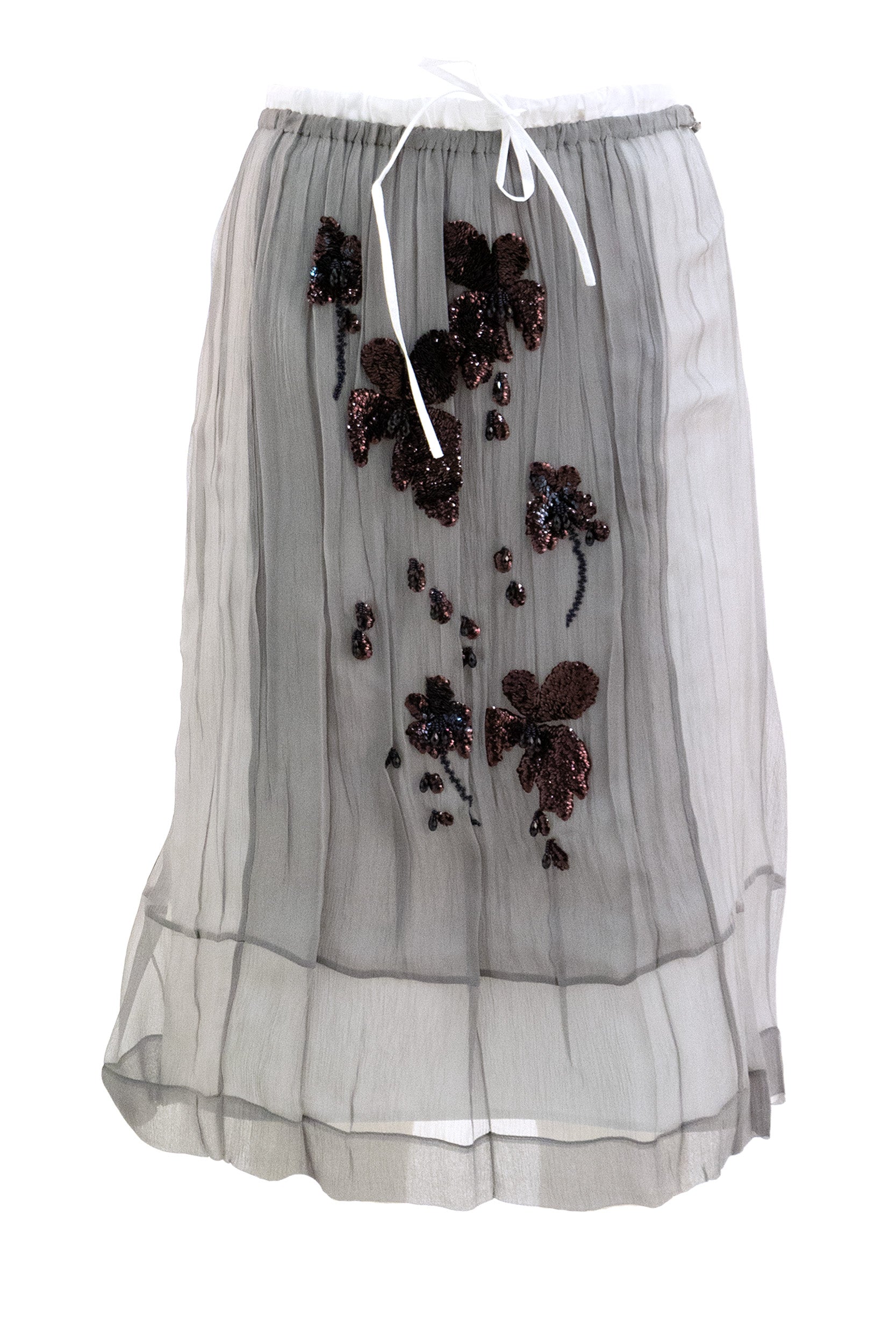 Gonna midi in chiffon color argento<BR/> P172ZR S OOO 18QL F0024 PRADA