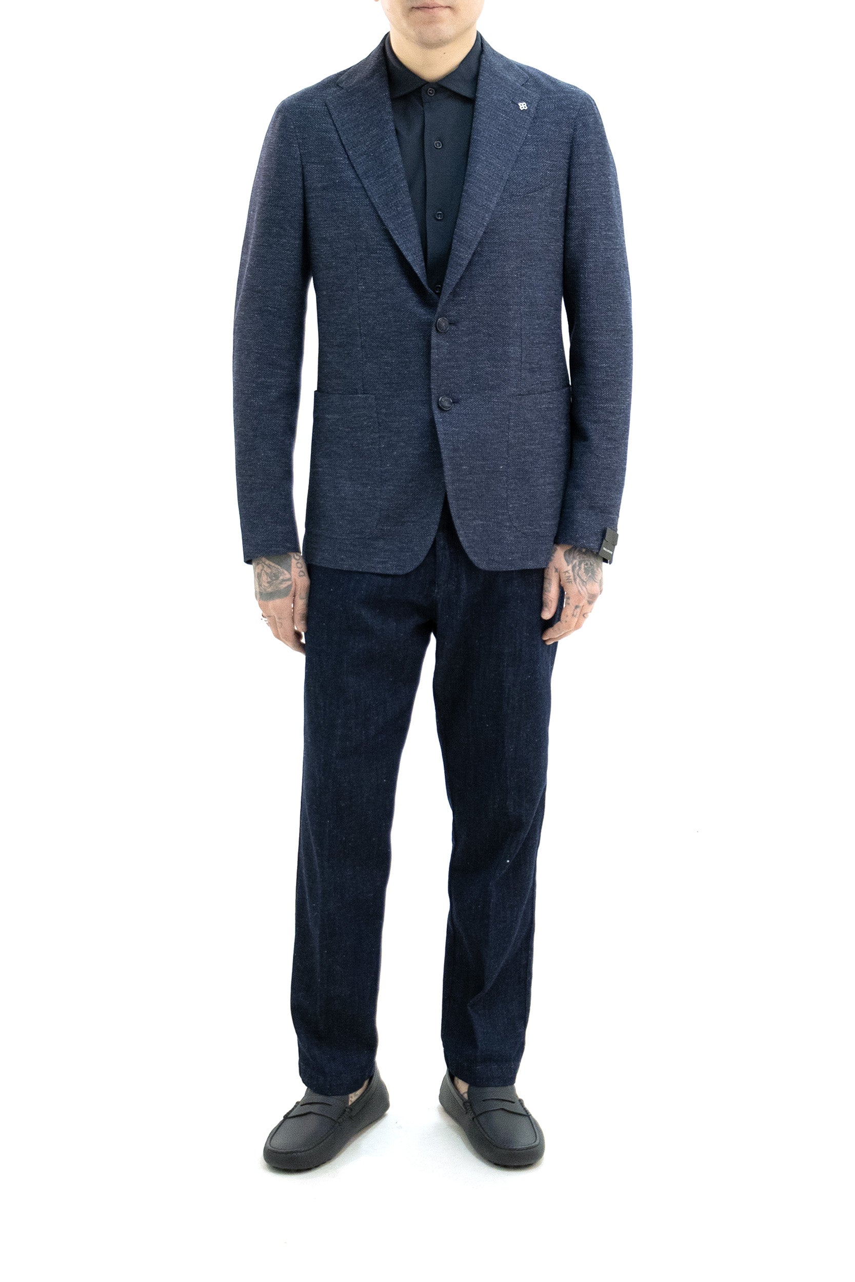 Giacca monopetto in lino e cotone di colore blu 1SMJ22K-PE 570003 B3339 TAGLIATORE