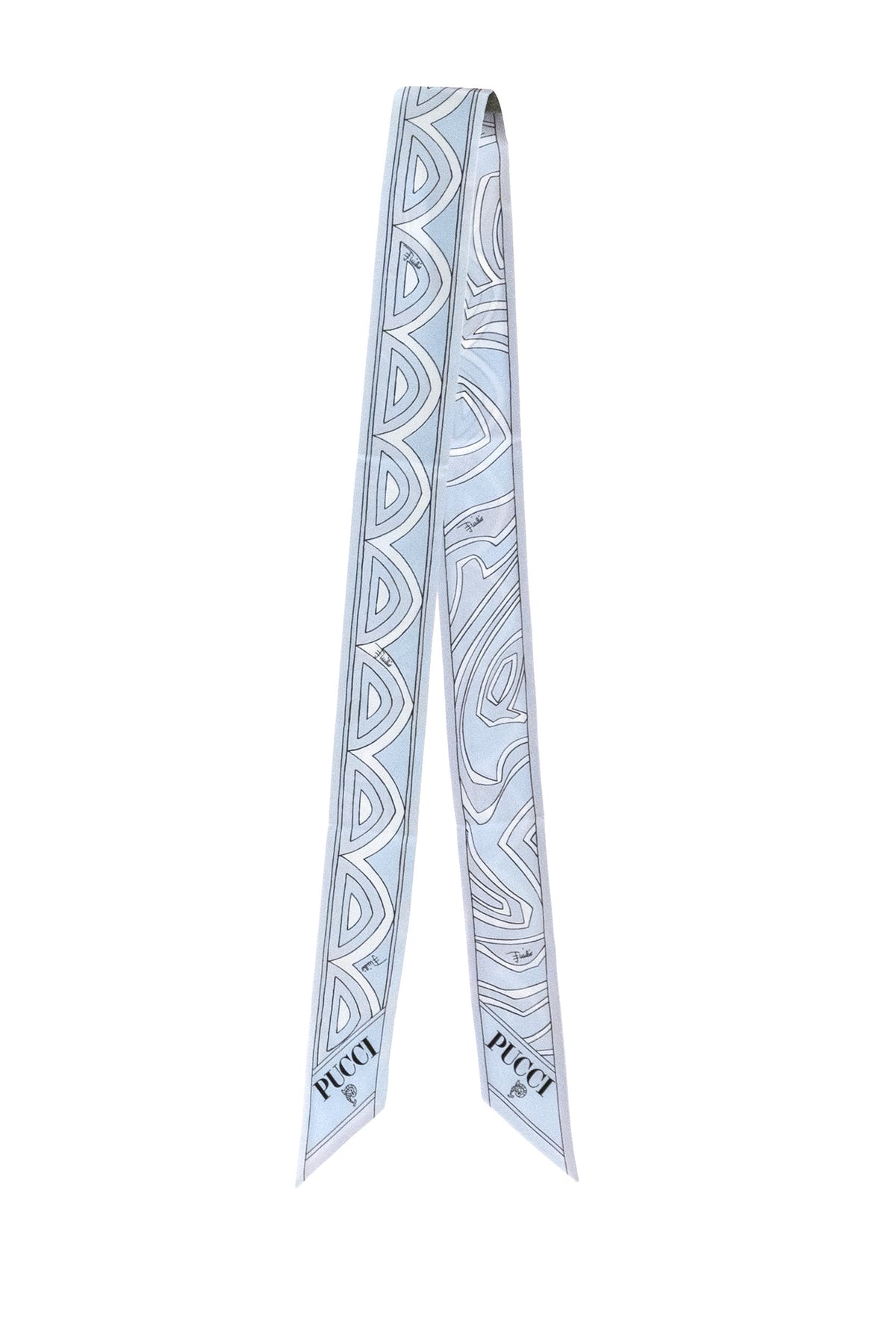 EMILIO PUCCI Foulard Bandeau in seta con mix di stampe di colore azzurro, vista 2