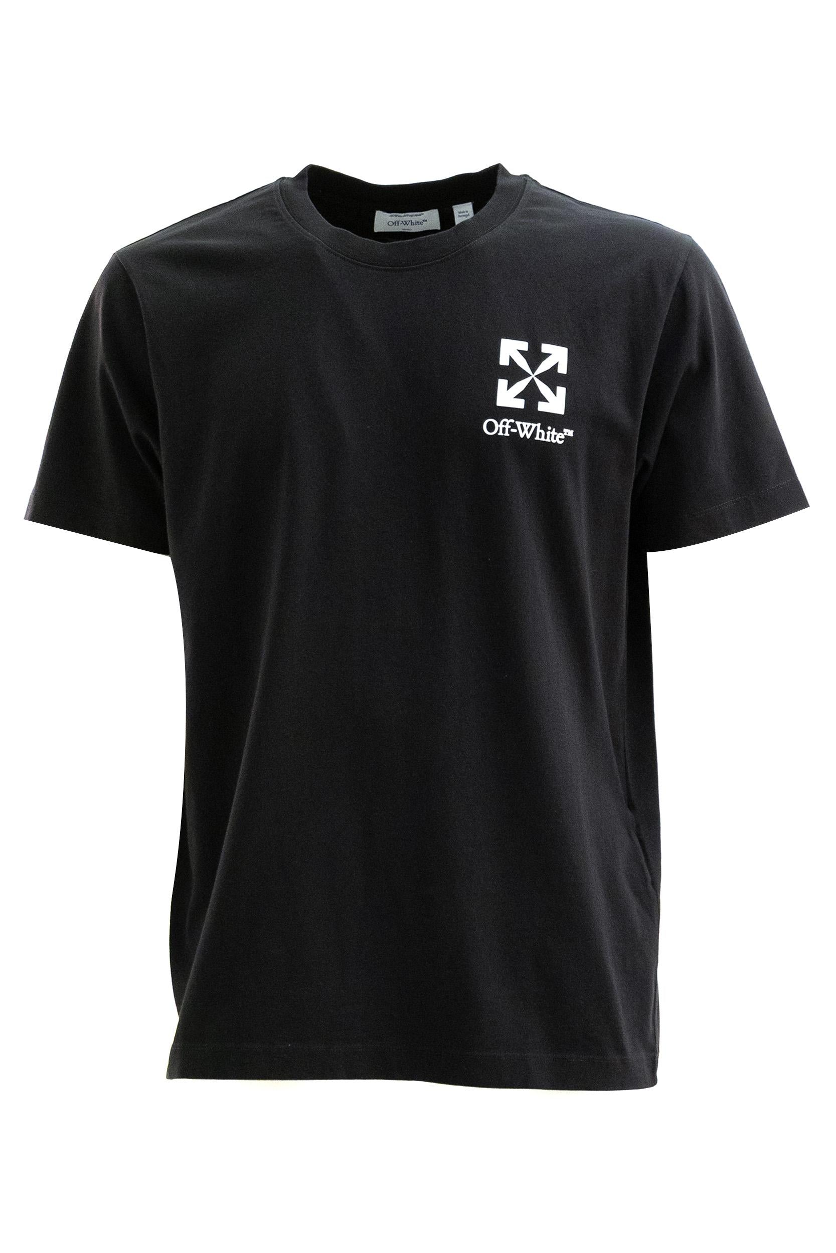 T-shirt in cotone di colore nero<BR/> 44MAA027S26J00B001 BLACK OFF WHITE