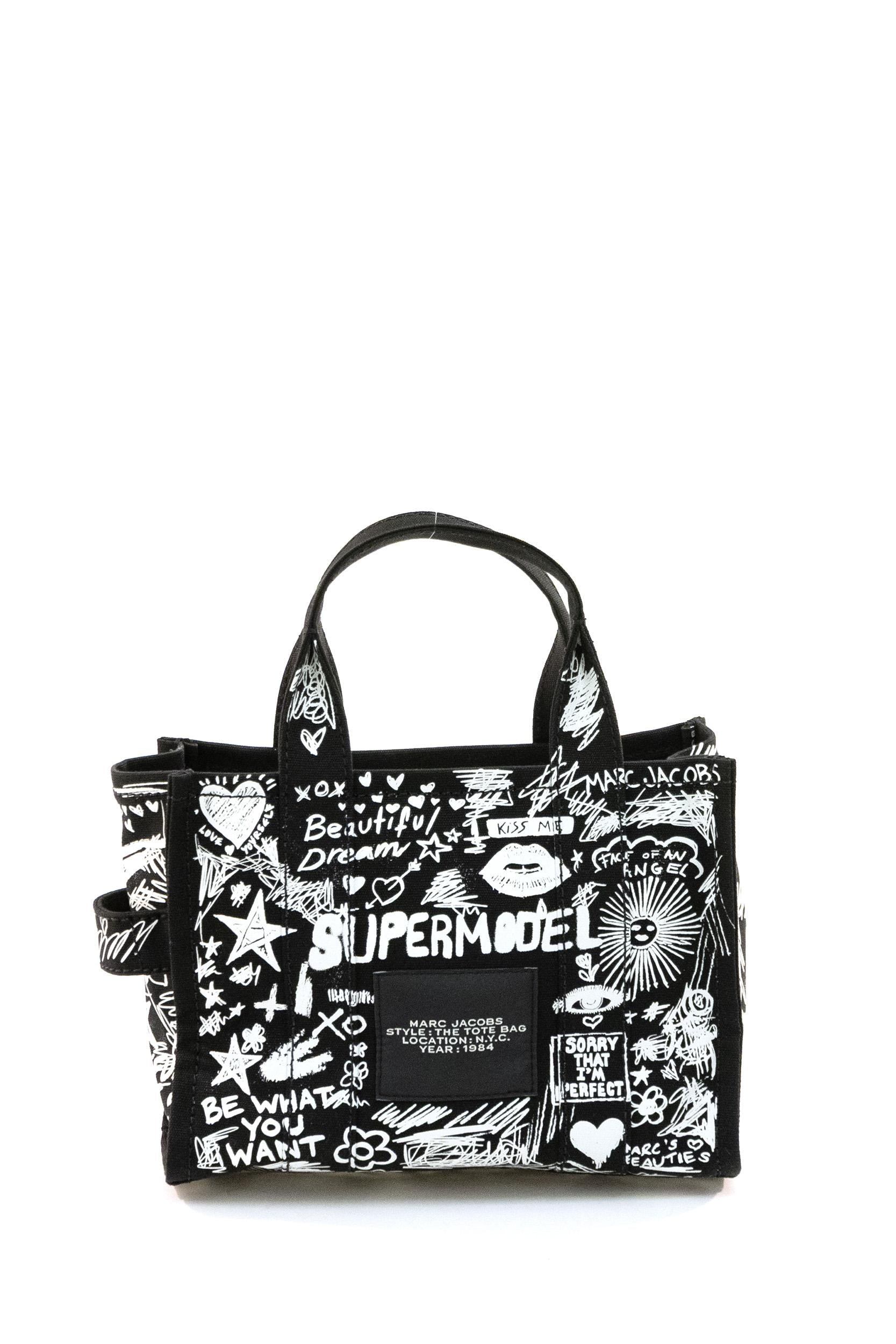 The Tote Bag in canvas di colore nero con stampa The Punk Scribble <BR/> 2S6HTT016H02 002 MARC JACOBS
