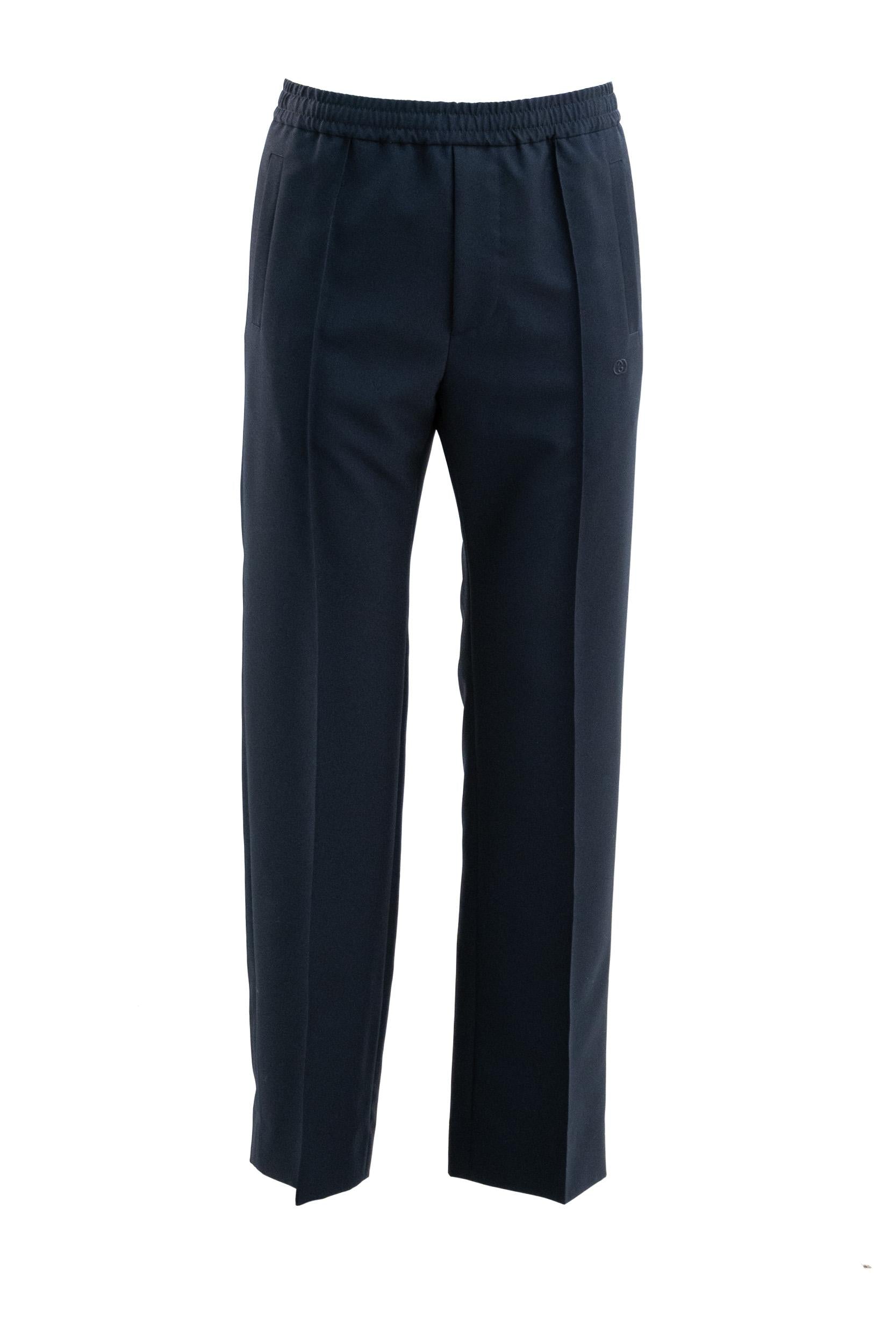 Pantaloni in panama tecnico di colore blu<BR/> 852345 ZAFKB 4847 GUCCI