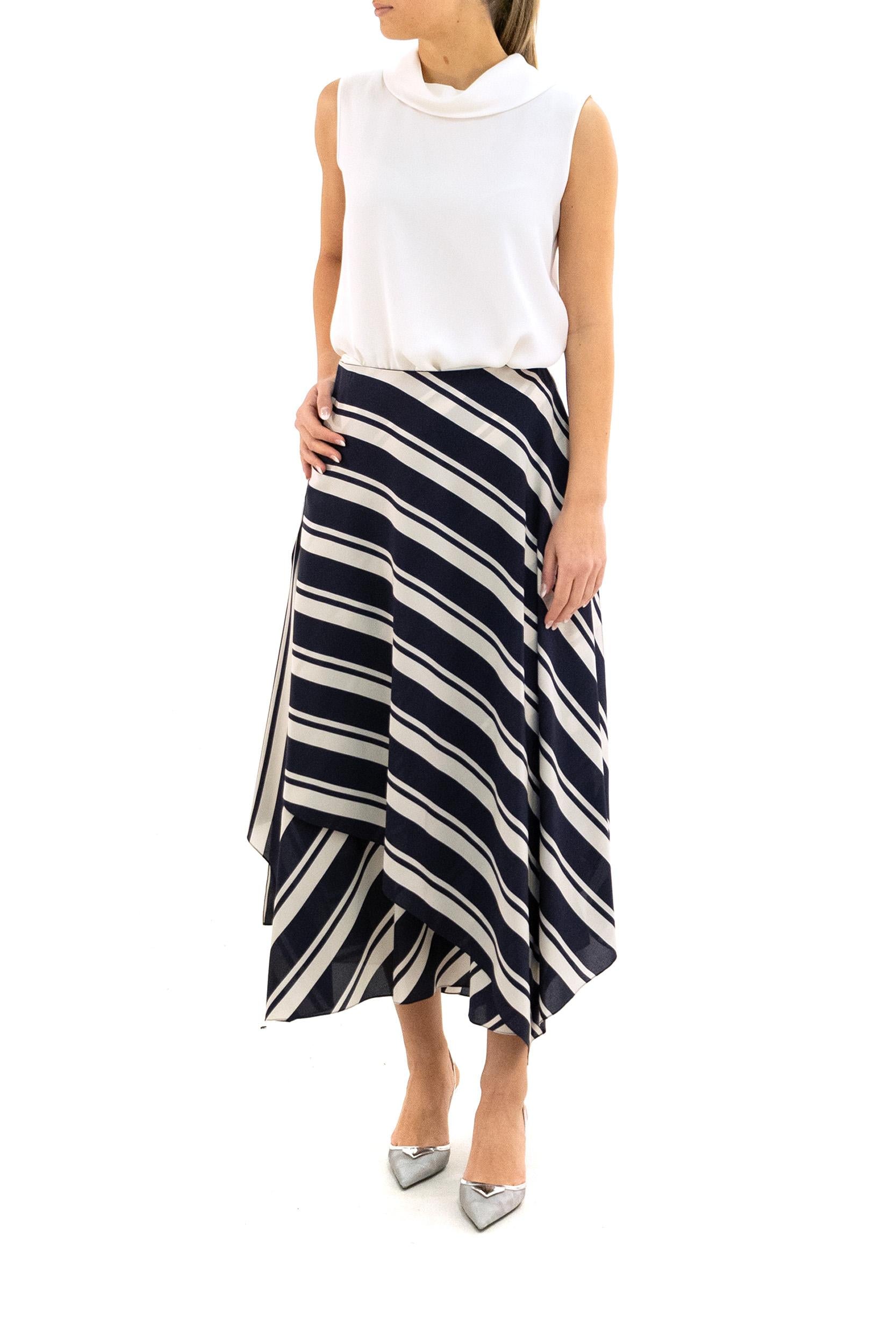 Gonna in crêpe de Chine a righe blu e bianco<BR/> 290P10010001 NAVY RALPH LAUREN
