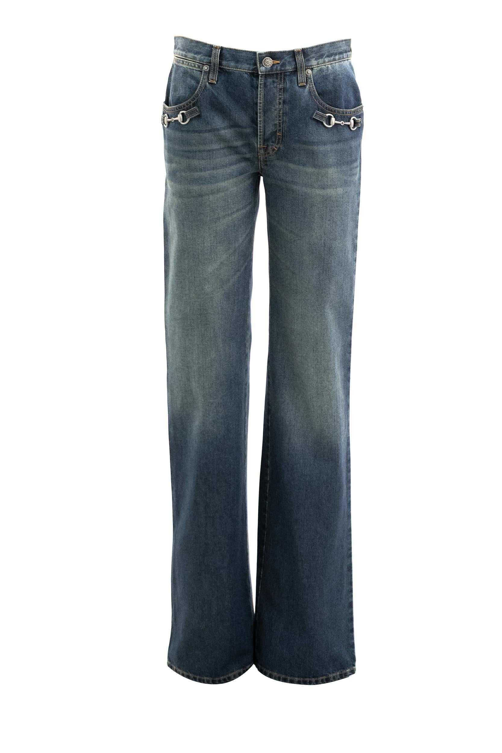 Pantalone in Denim di Cotone con Horsebit<BR/> 864707 XDDFW 4011 GUCCI