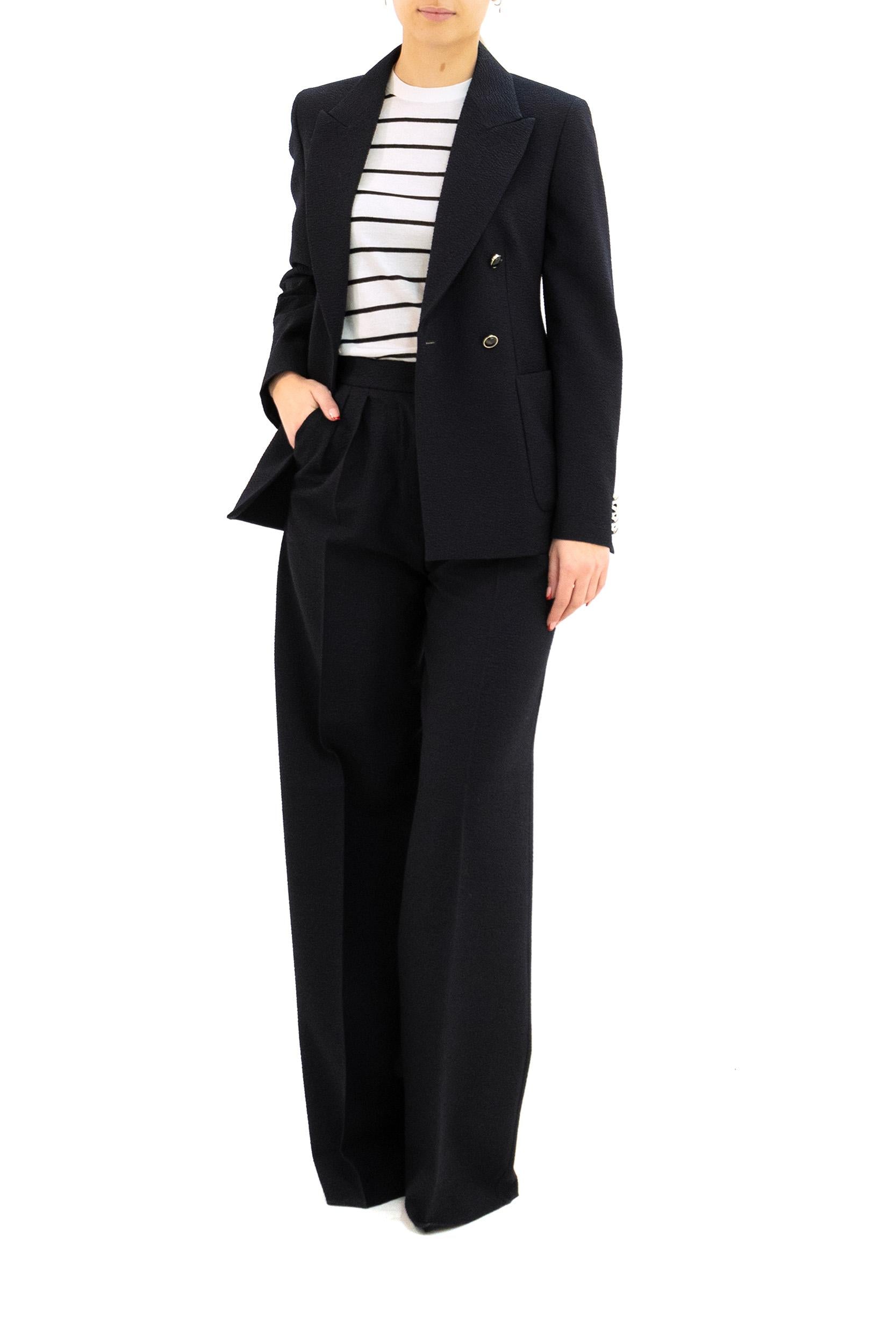 Giacca doppiopetto in seersucker di mista lana di colore blu<BR/> MXMRICETTA 001 MAX MARA