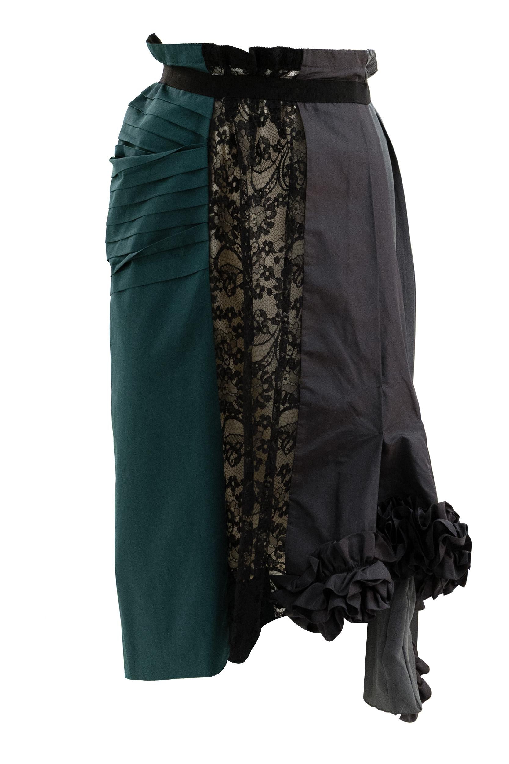 Gonna patchwork in taffetà tec di colore verde, nero e grigio<BR/> P147IG S OOO 19QW F063H PRADA